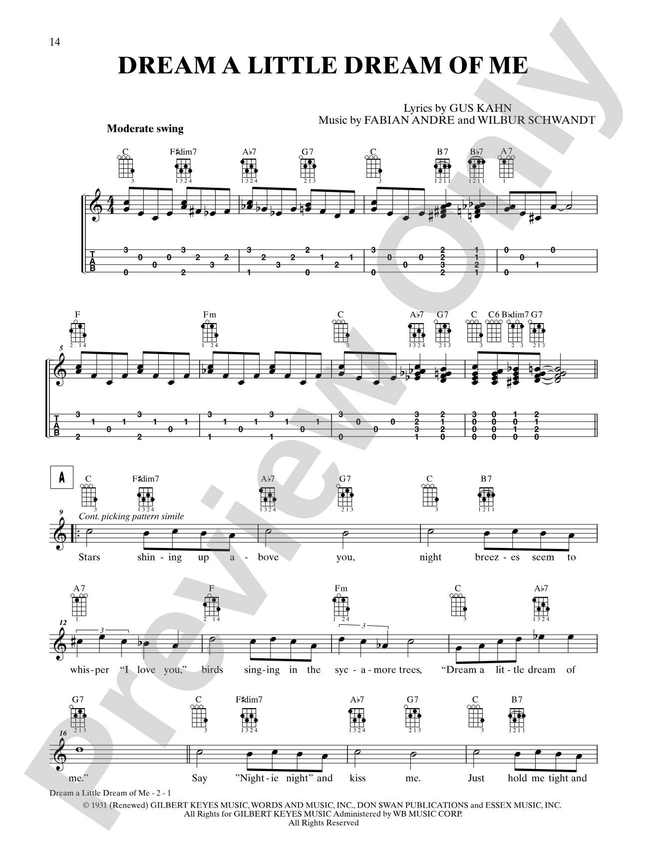 Dream a Little Dream of Me: Ukulele TAB