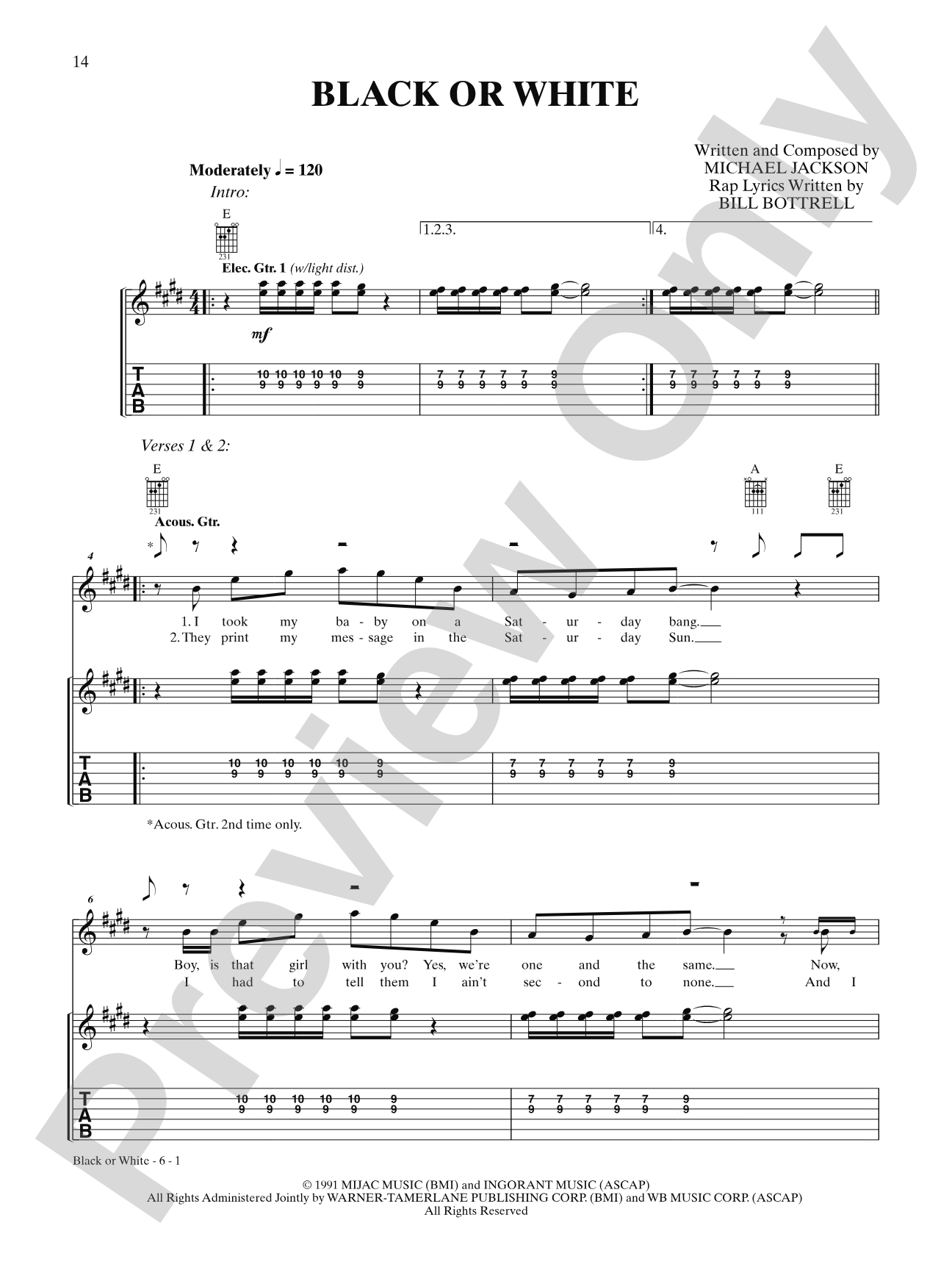 Black or White: Interm./Easy Guitar TAB