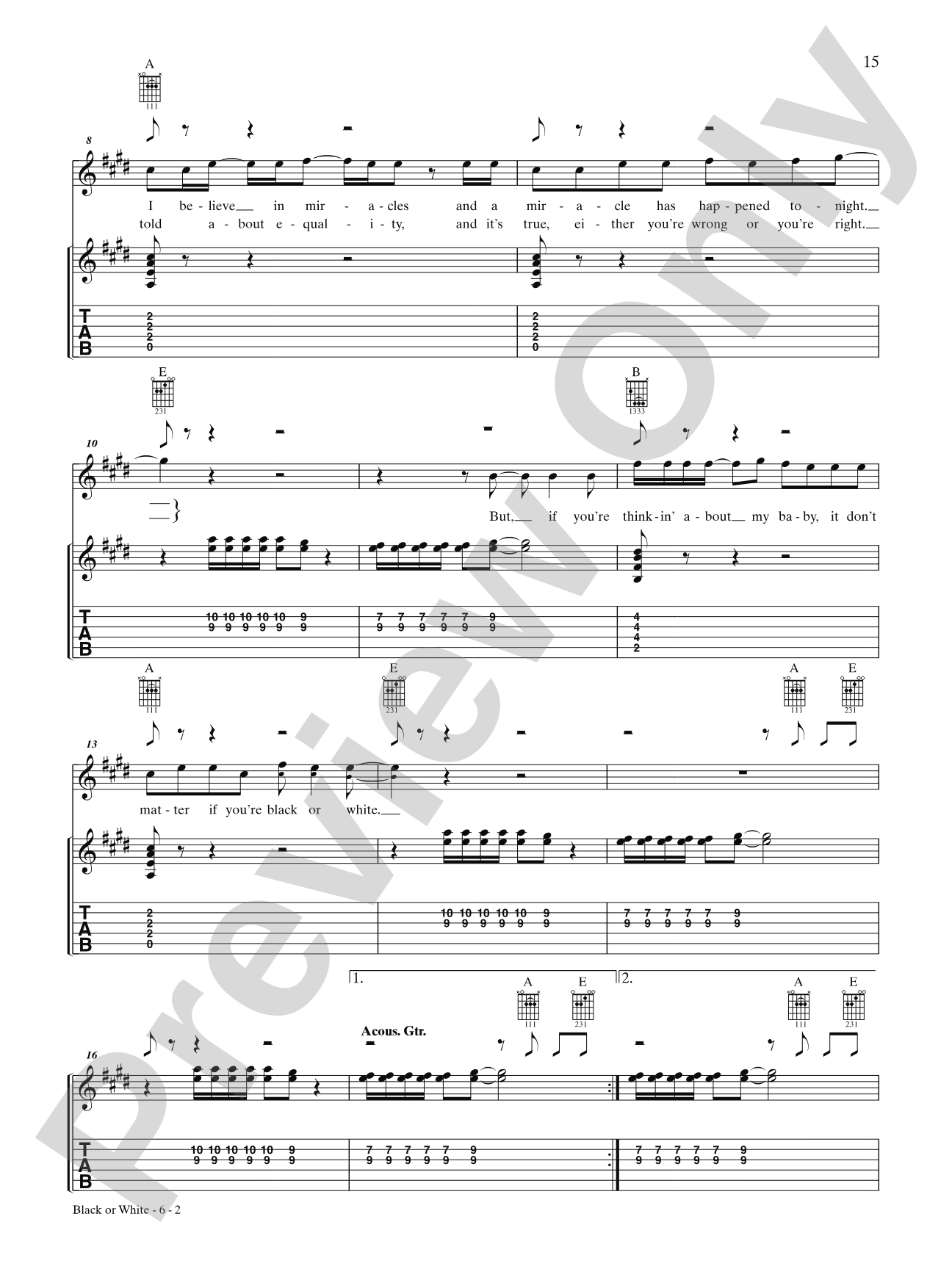 Black or White: Interm./Easy Guitar TAB