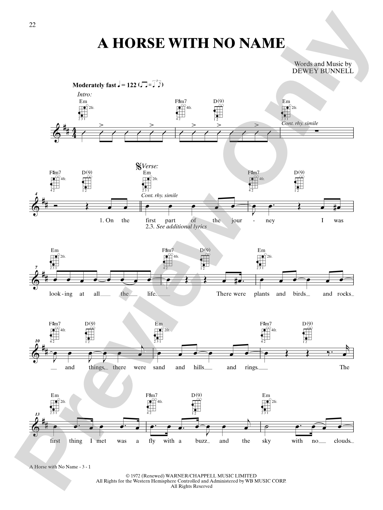 Horse With No Name: Mandolin TAB