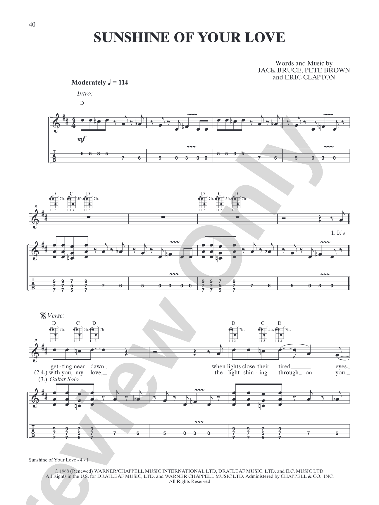Sunshine of Your Love: Mandolin TAB