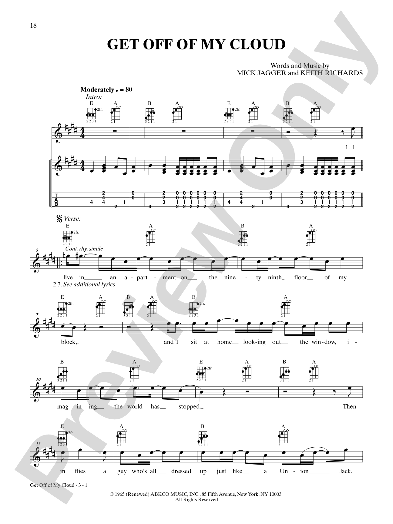 Get Off of My Cloud: Ukulele TAB