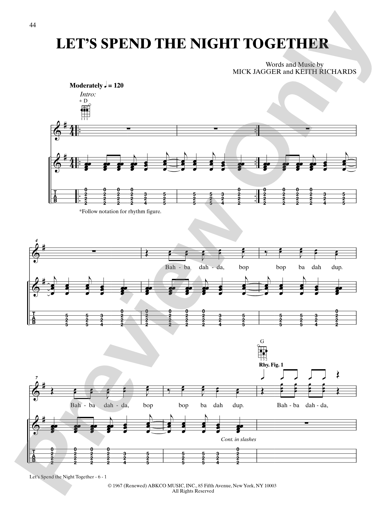 Let's Spend the Night Together: Ukulele TAB