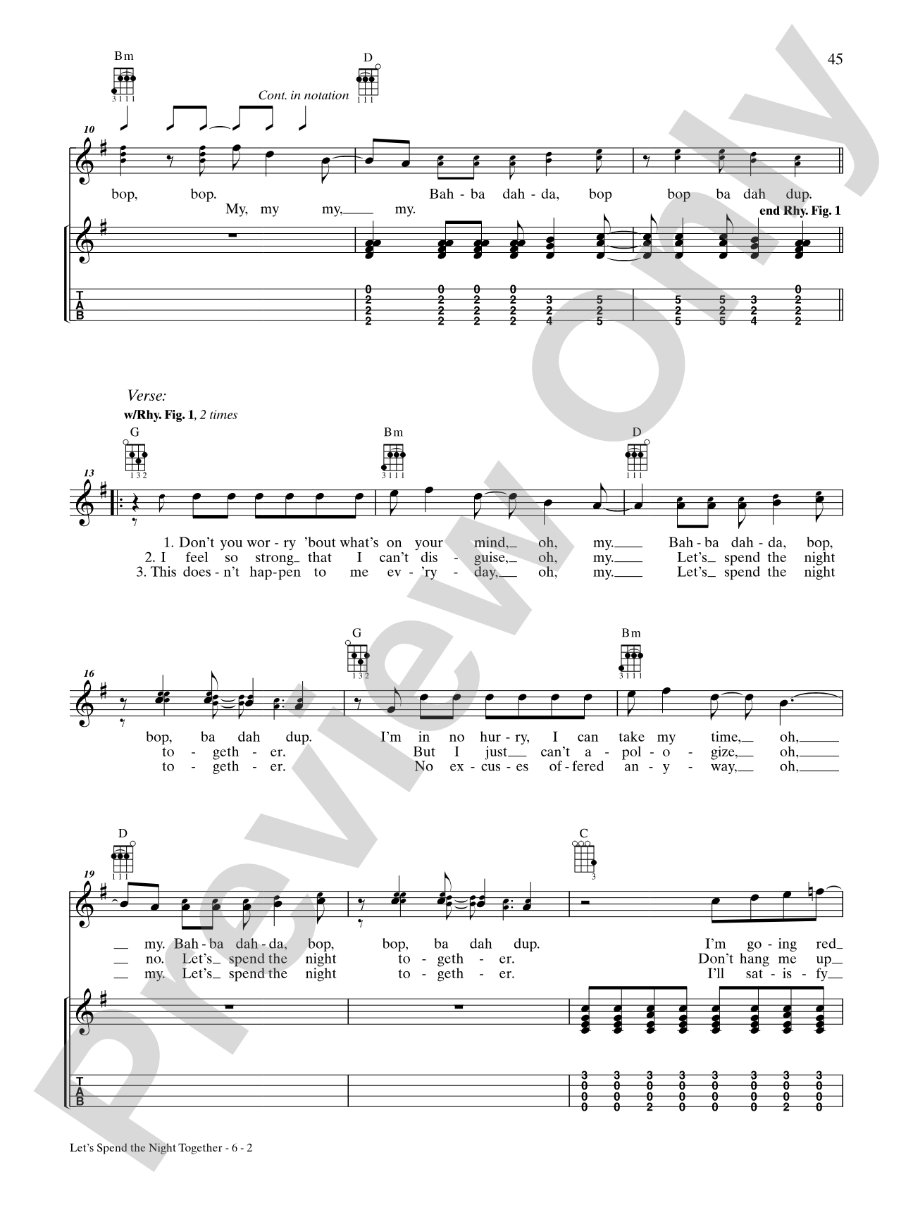 Let's Spend the Night Together: Ukulele TAB