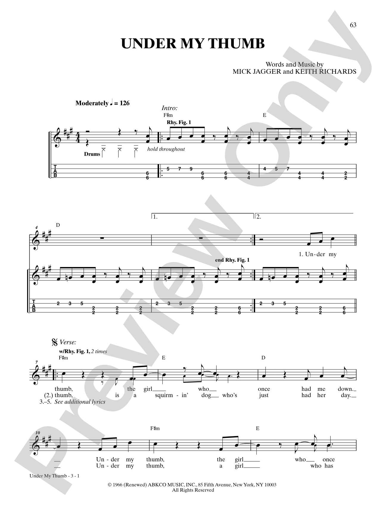 Under My Thumb: Ukulele TAB