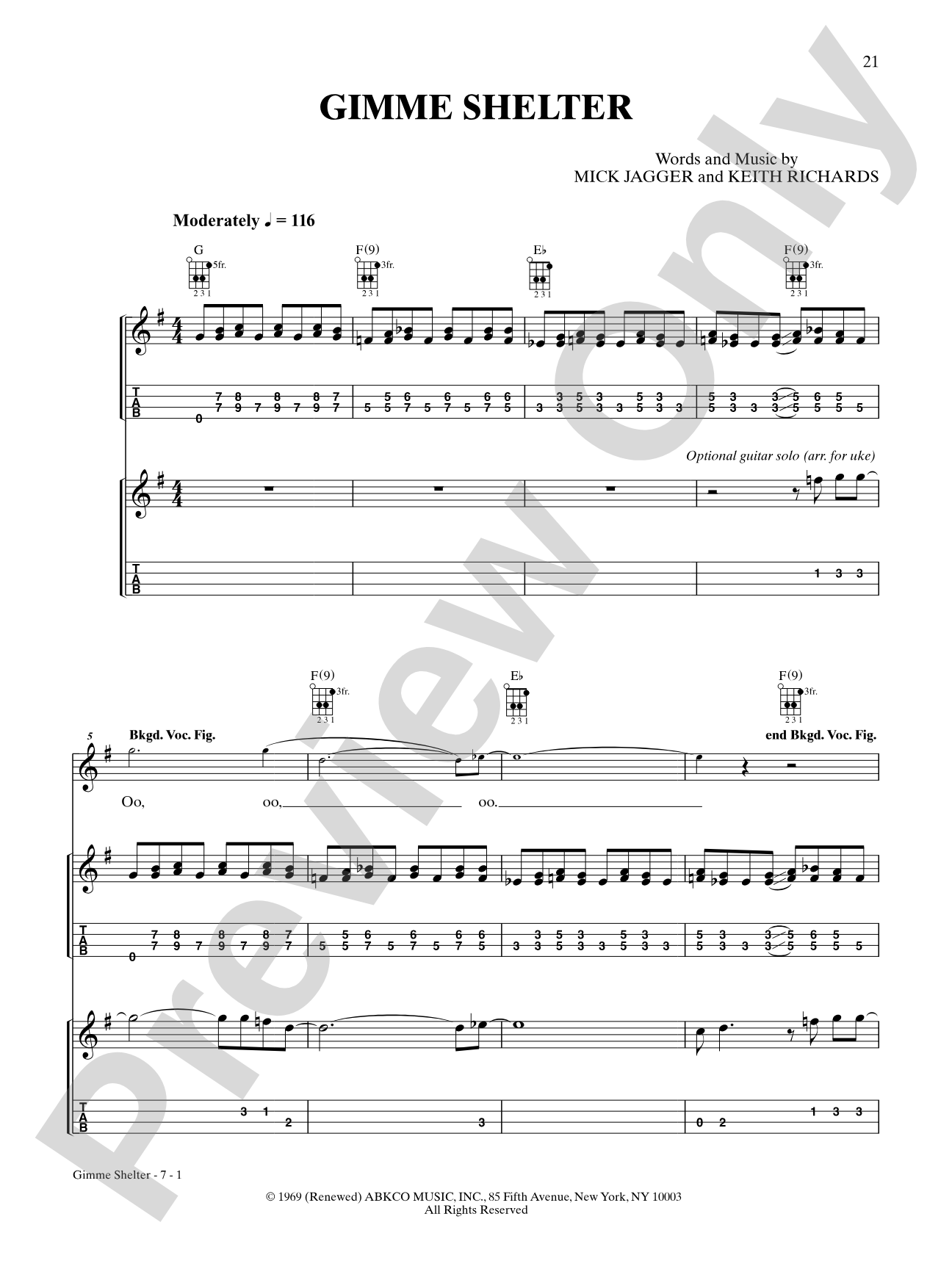 Gimme Shelter: Ukulele TAB