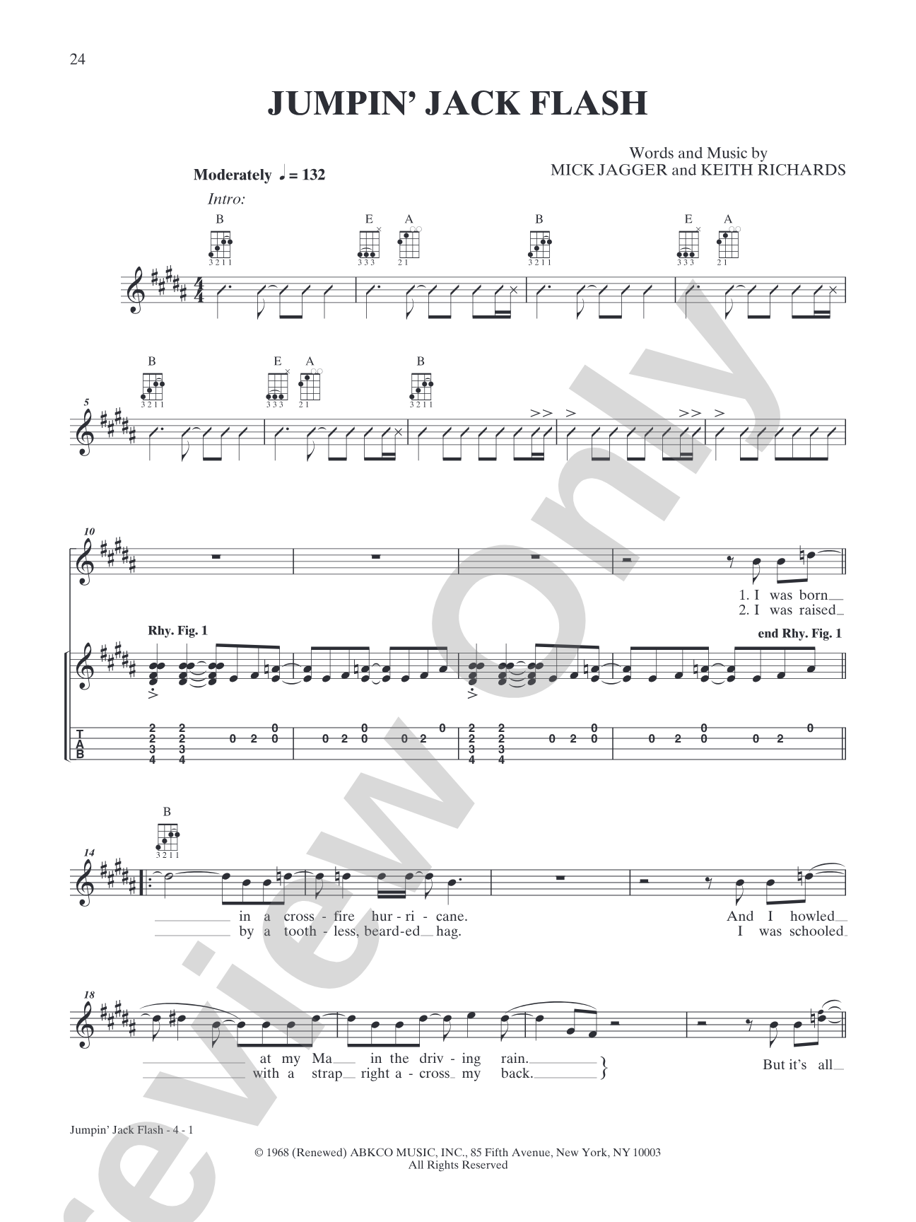 Jumpin' Jack Flash: Ukulele TAB