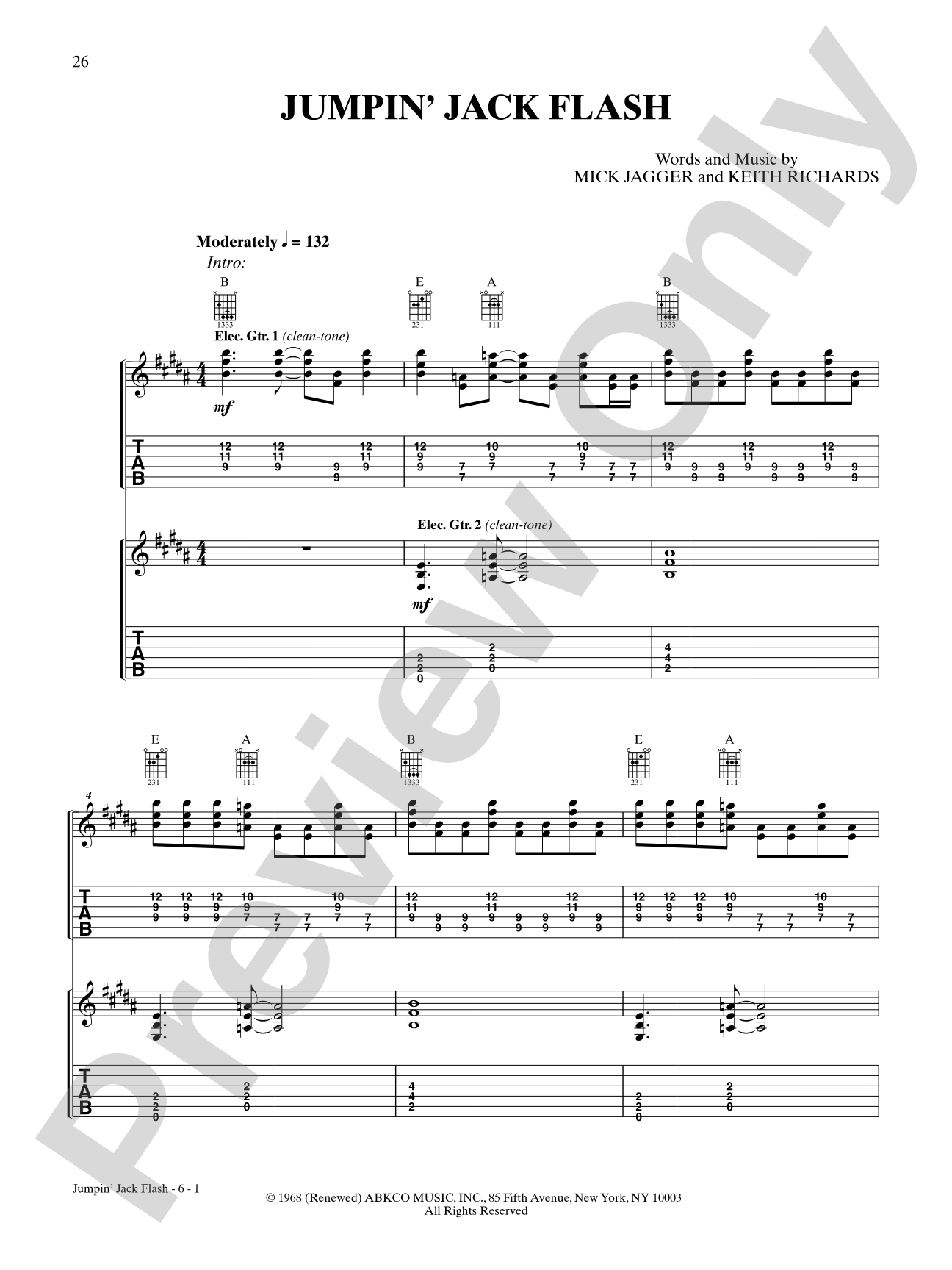 Jumpin' Jack Flash: Interm./Easy Guitar TAB