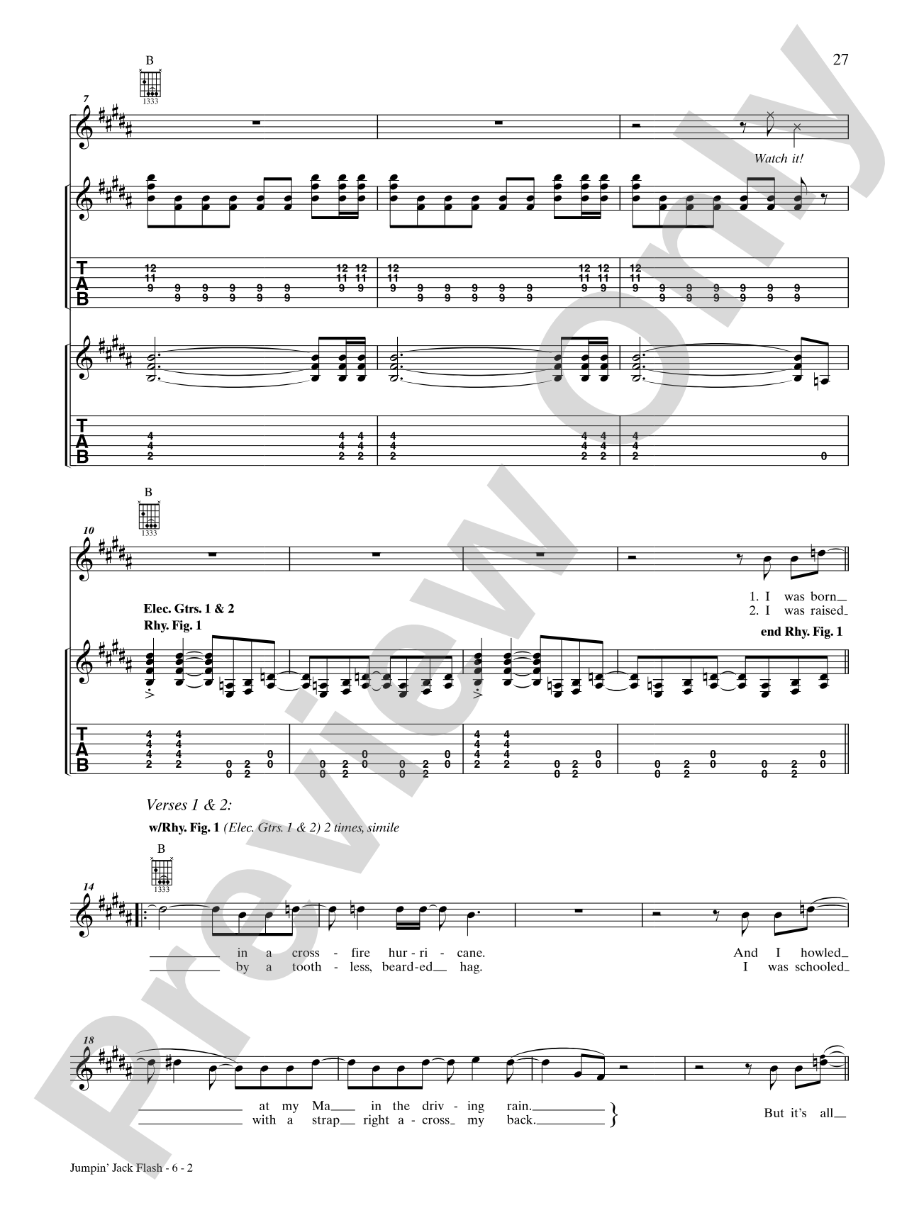 Jumpin' Jack Flash: Interm./Easy Guitar TAB