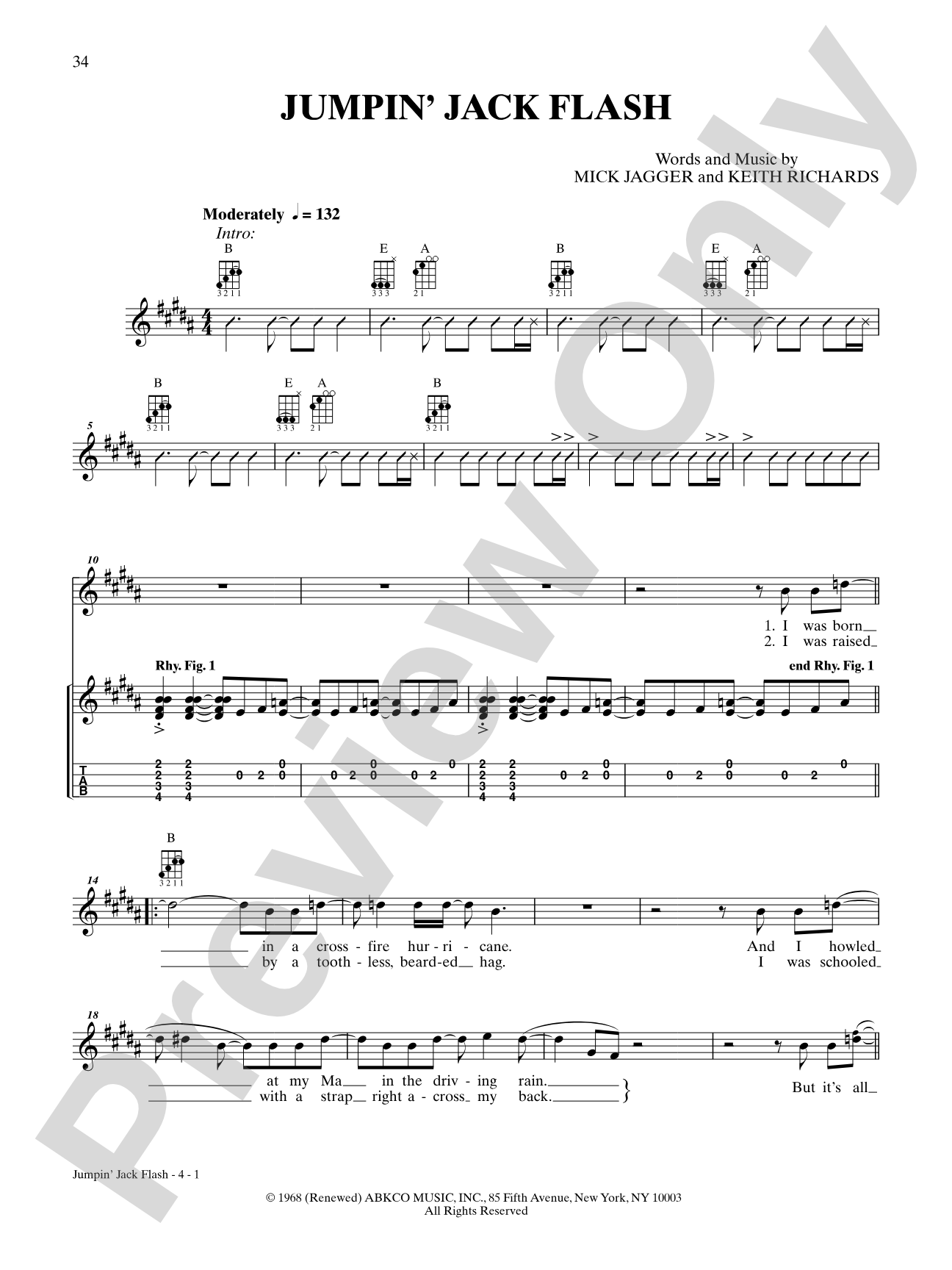 Jumpin' Jack Flash: Ukulele TAB