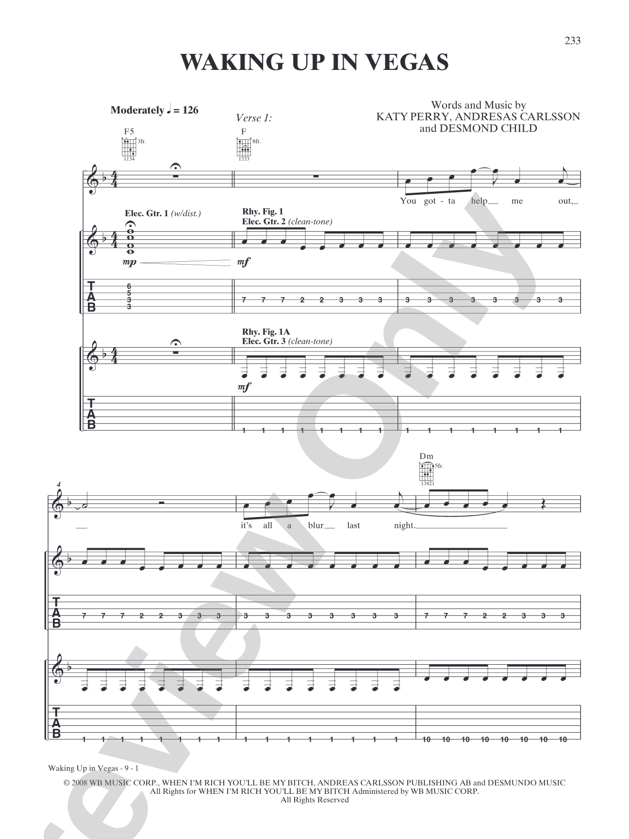 Waking Up in Vegas: Authentic Guitar TAB