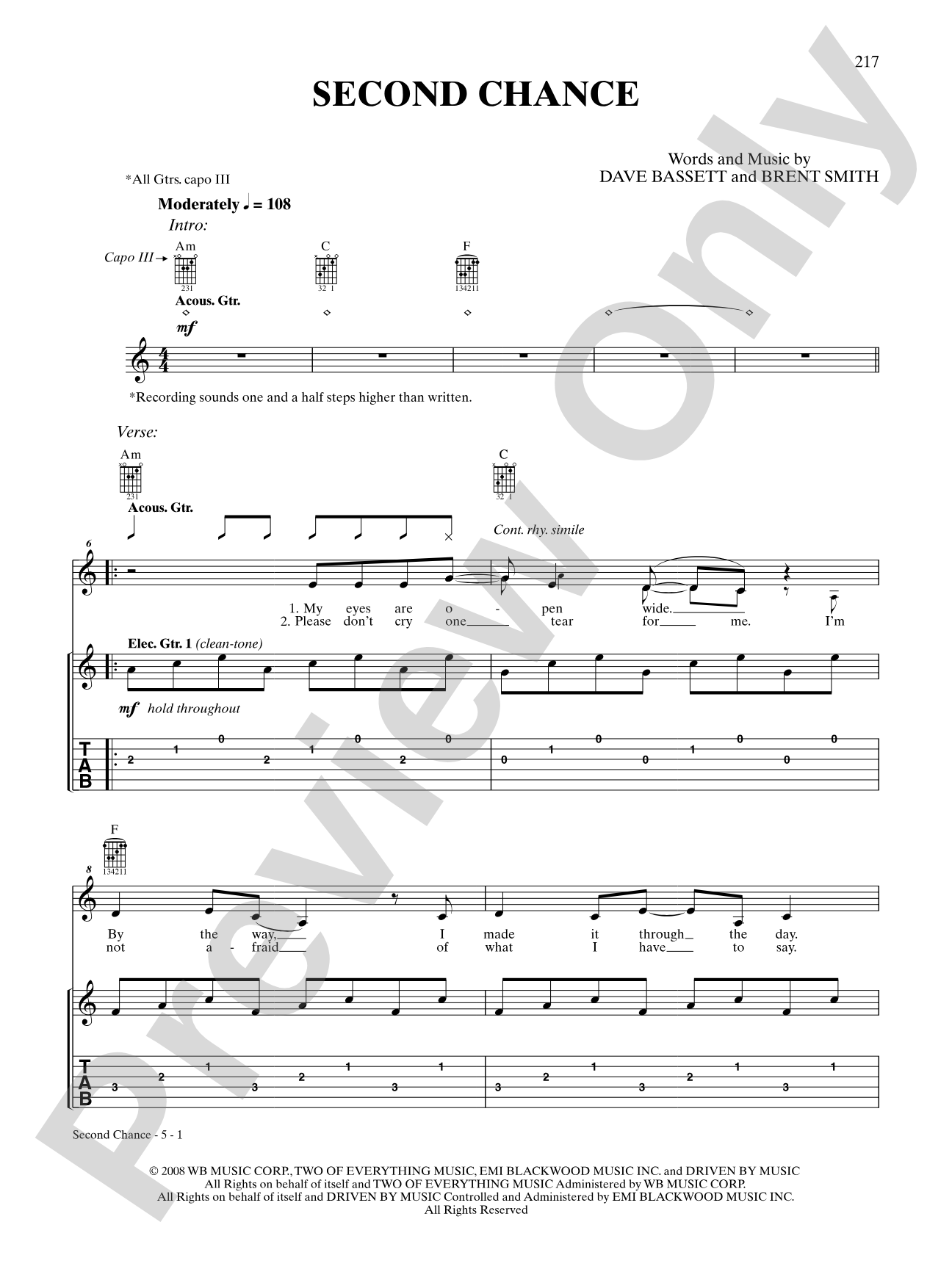 Second Chance: Authentic Guitar TAB
