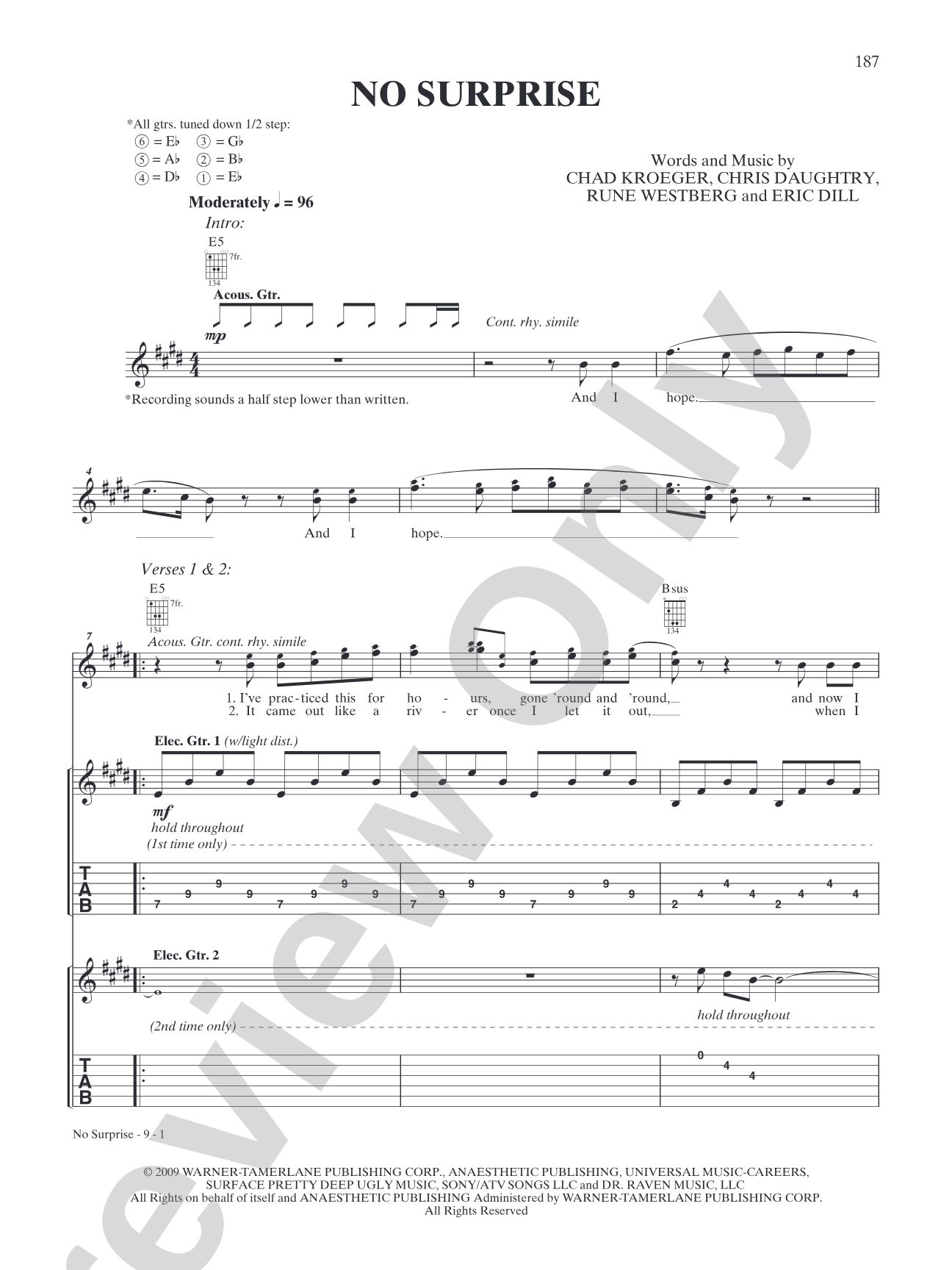 No Surprise: Authentic Guitar TAB