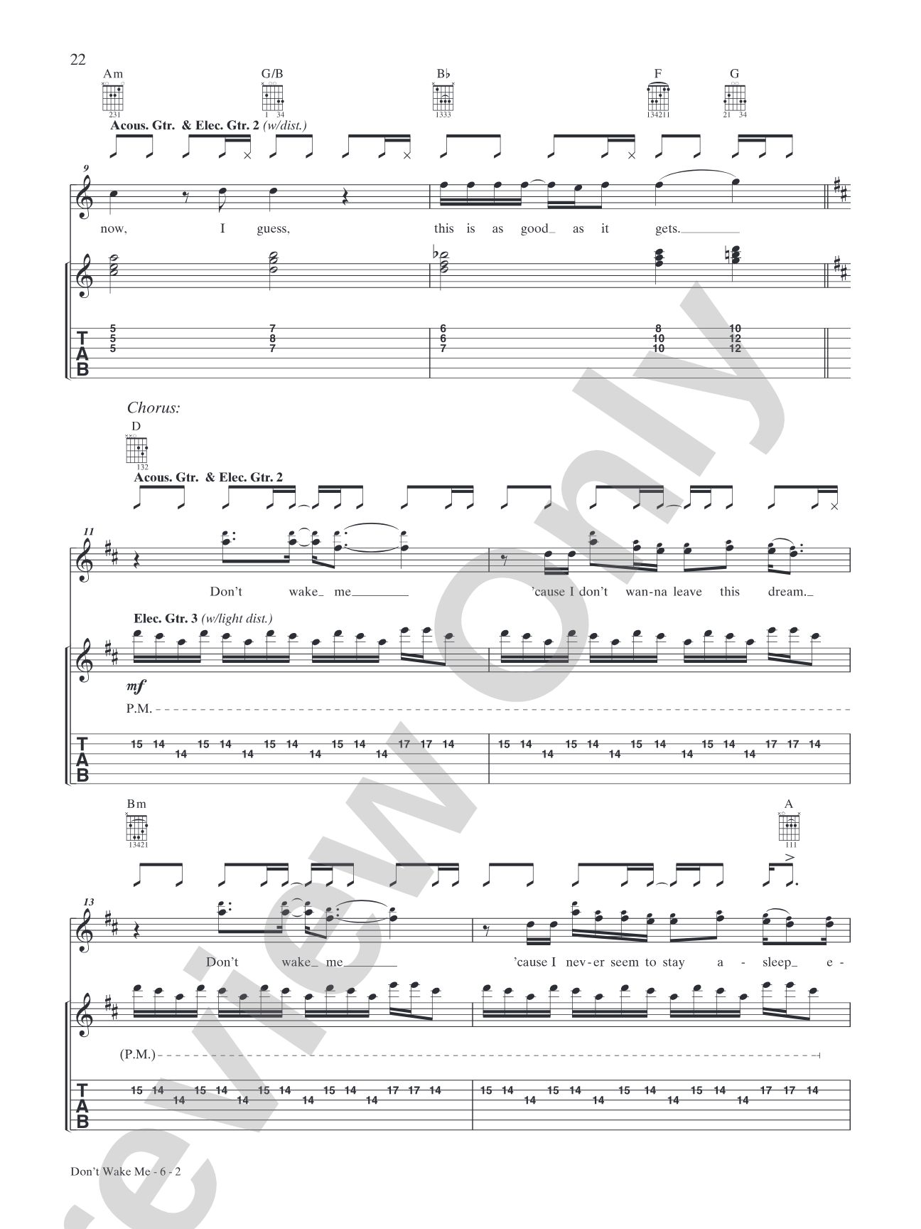 Don't Wake Me: Authentic Guitar TAB
