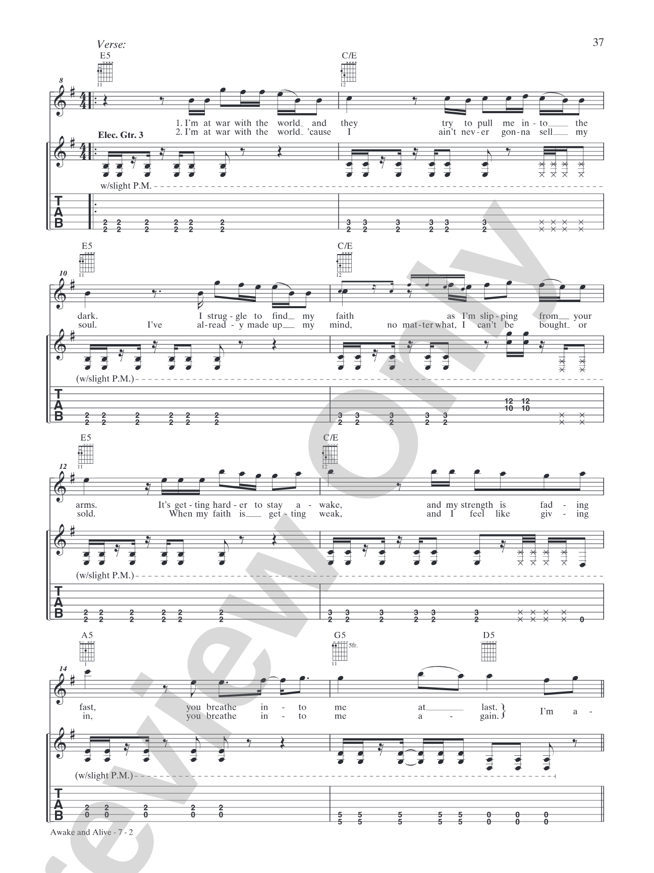 Awake and Alive: Authentic Guitar TAB