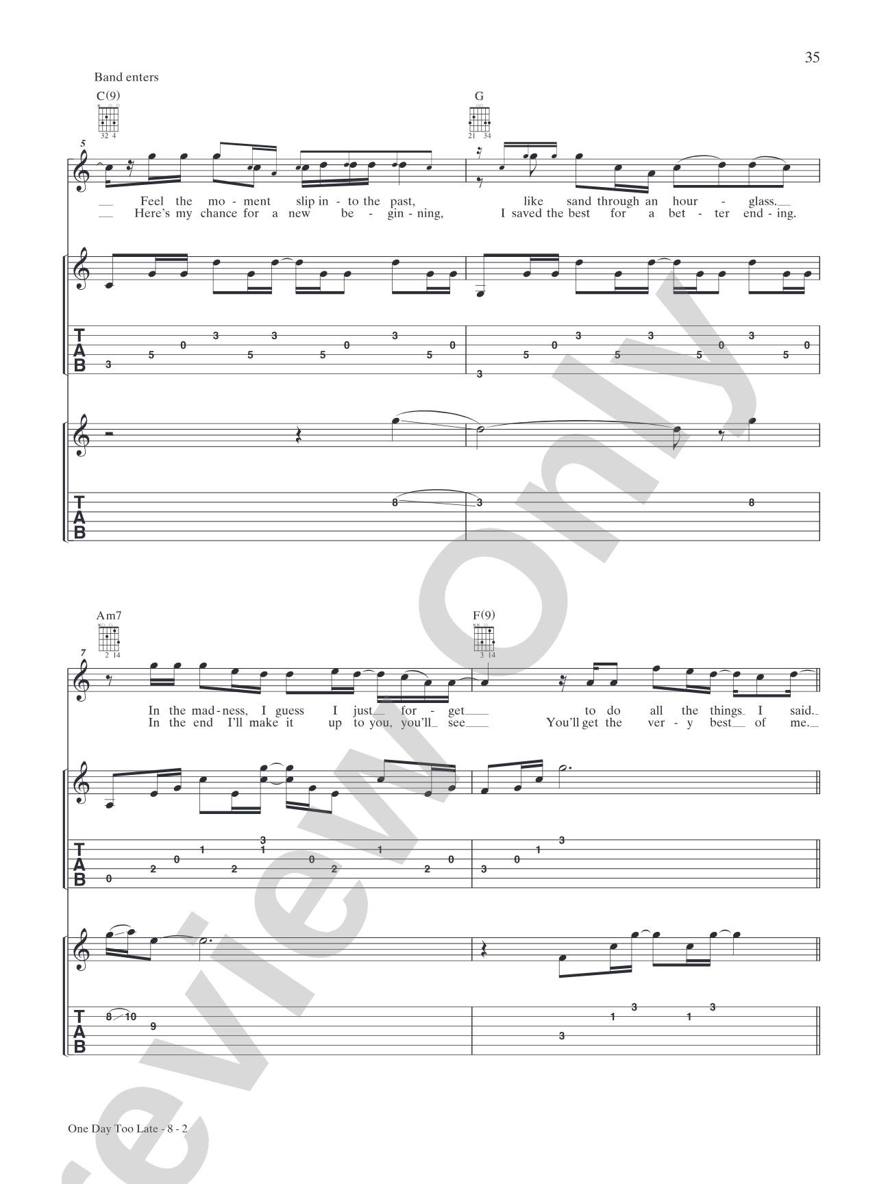 One Day Too Late: Authentic Guitar TAB