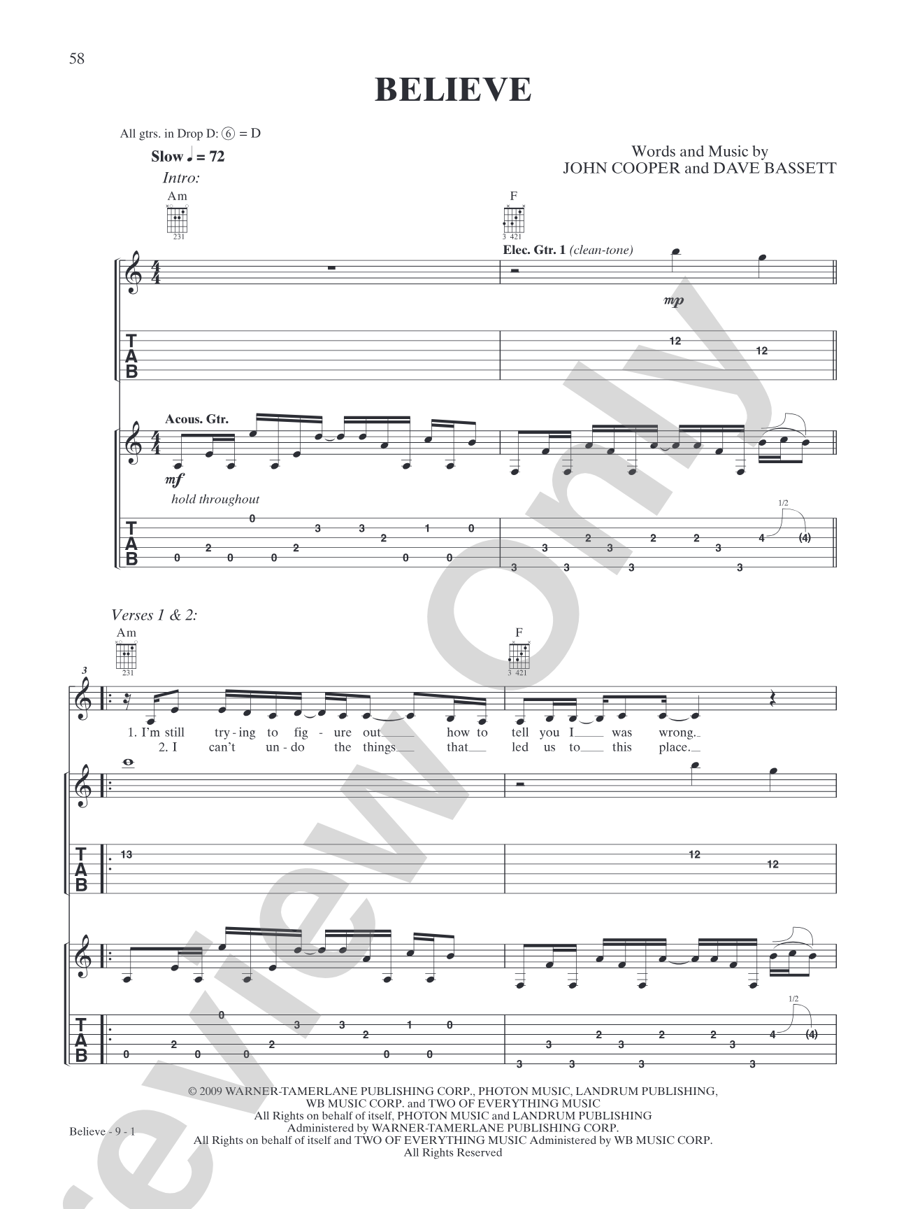 Believe: Authentic Guitar TAB