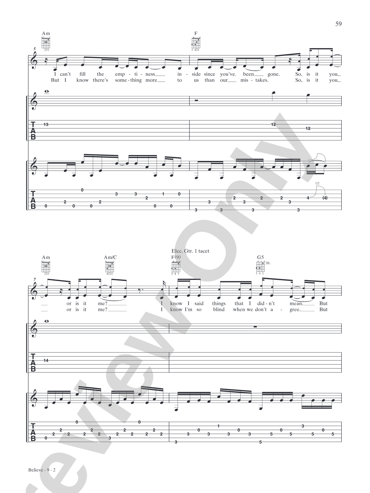 Believe: Authentic Guitar TAB