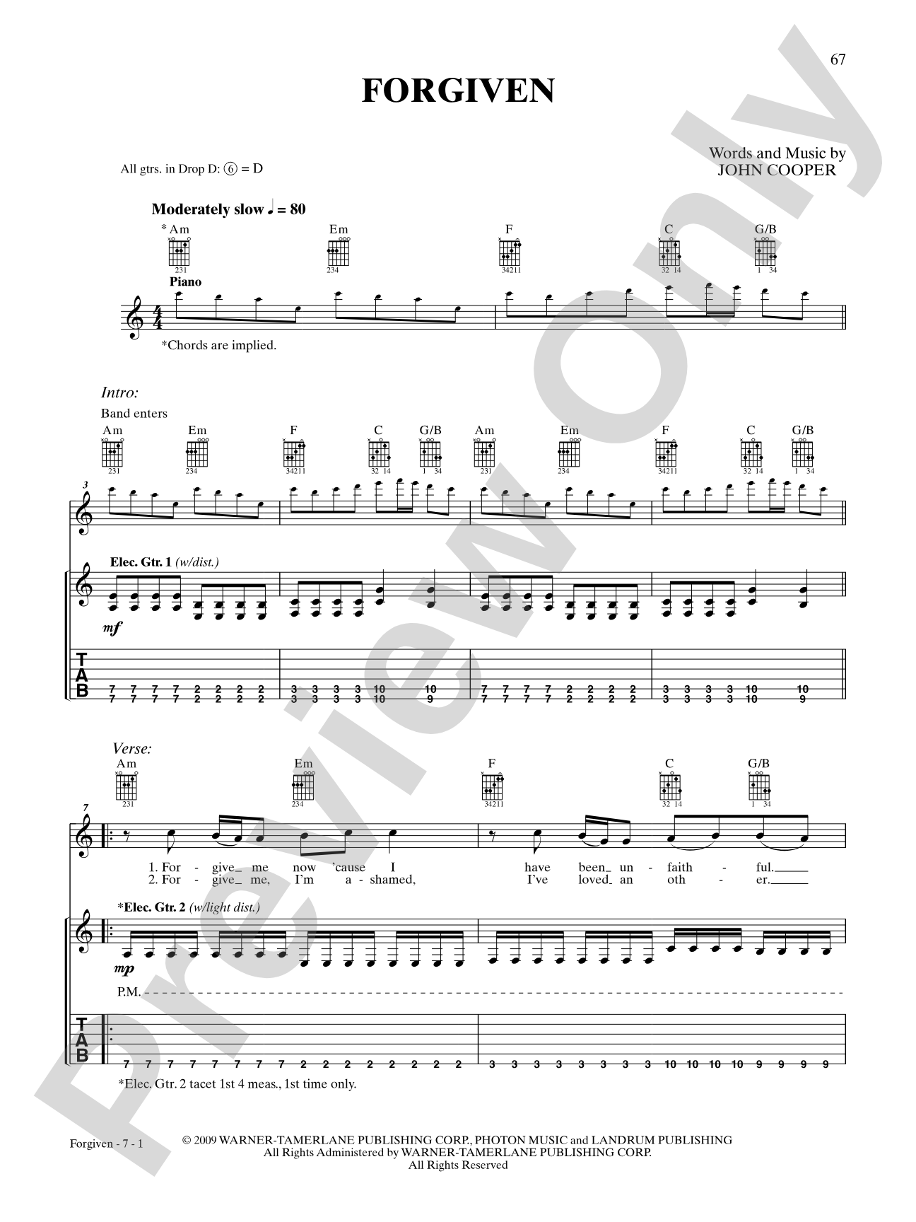Forgiven: Authentic Guitar TAB