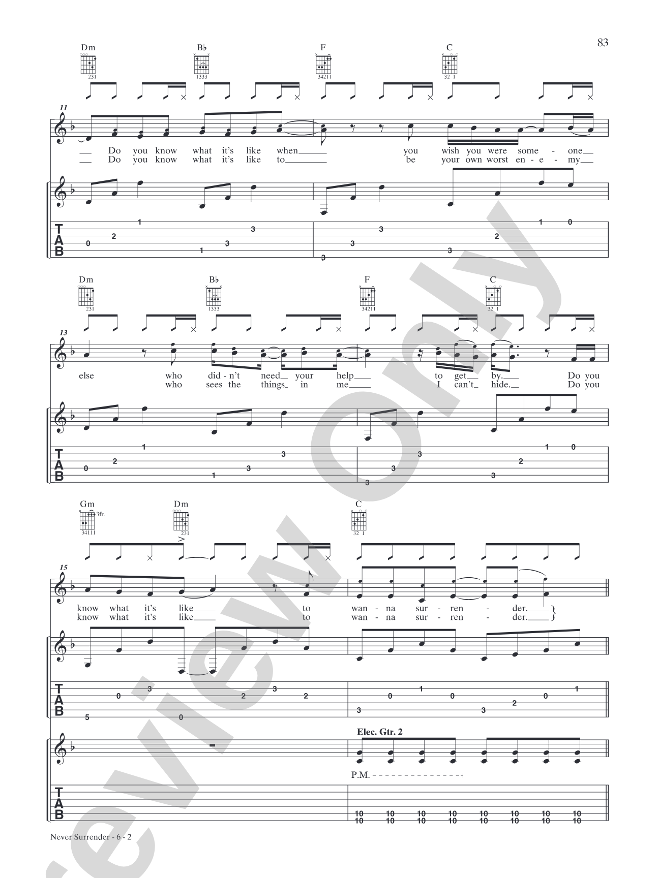 Never Surrender: Authentic Guitar TAB