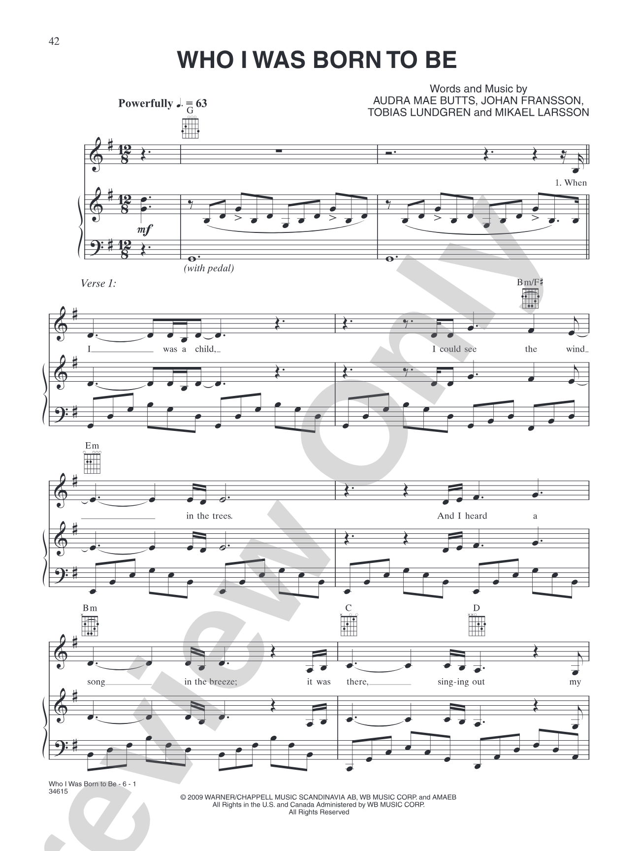 Who I Was Born to Be: Piano/Vocal/Chords