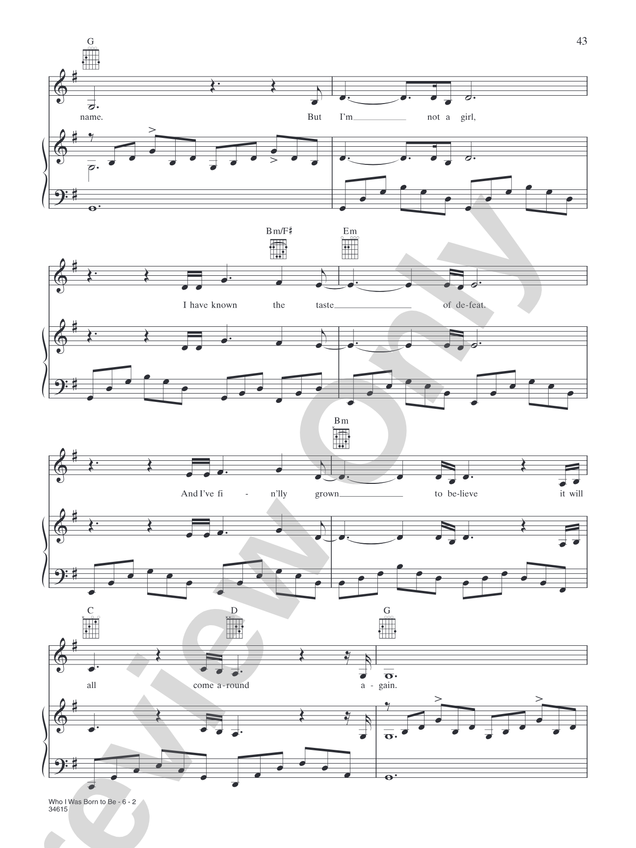 Who I Was Born to Be: Piano/Vocal/Chords