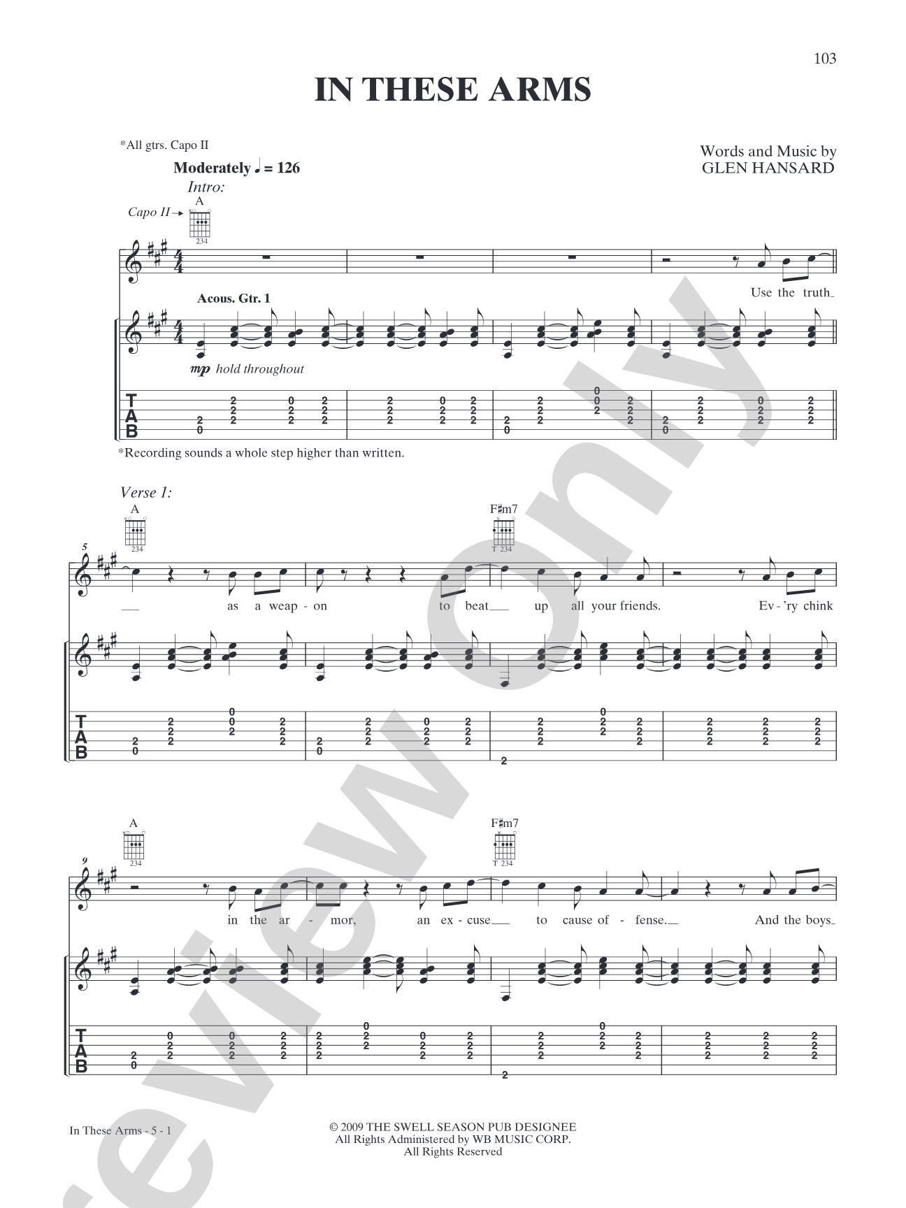 In These Arms: Authentic Guitar TAB