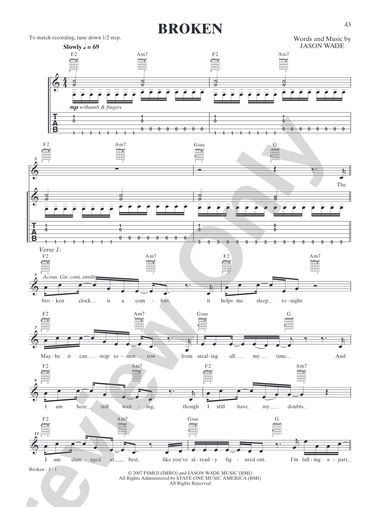 Broken: Authentic Guitar TAB