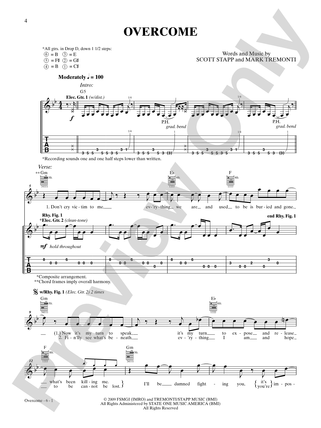 Overcome: Authentic Guitar TAB