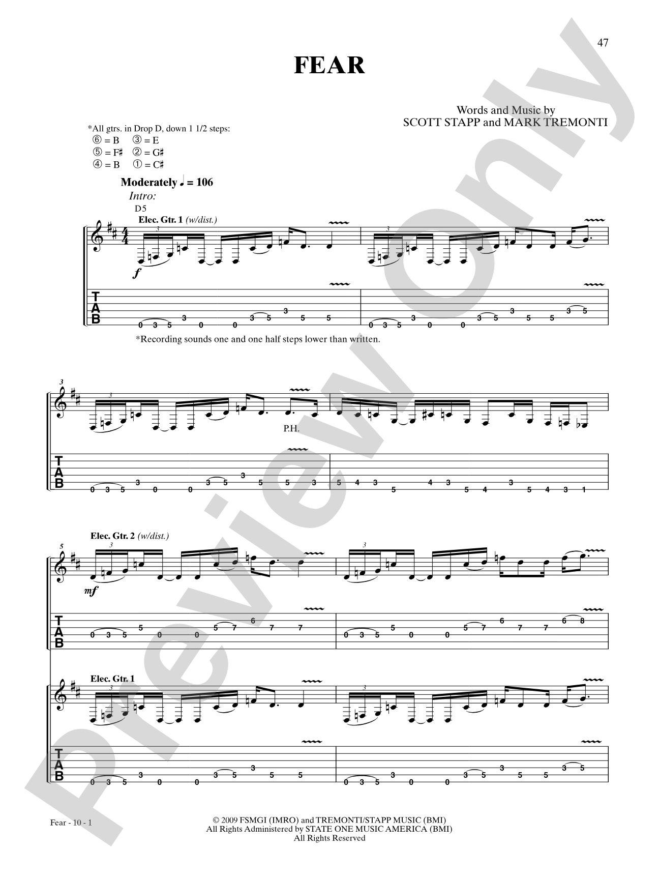 Fear: Authentic Guitar TAB