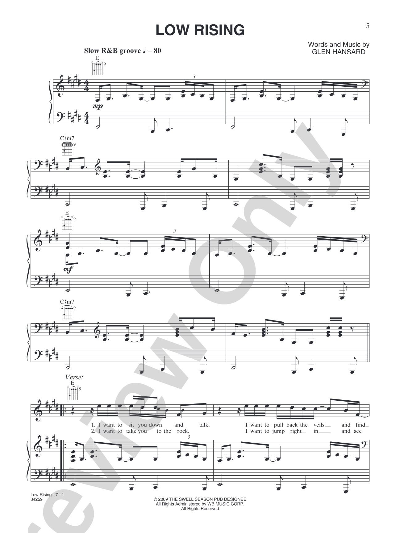 Low Rising: Piano/Vocal/Chords