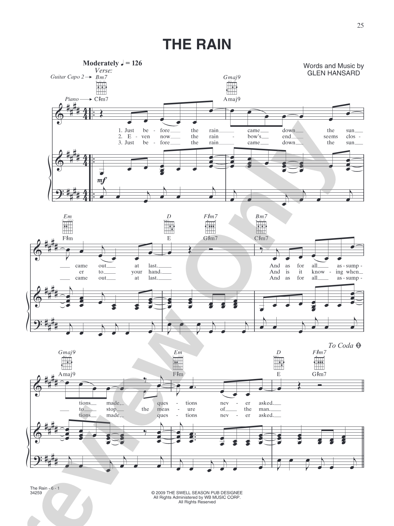 The Rain: Piano/Vocal/Chords