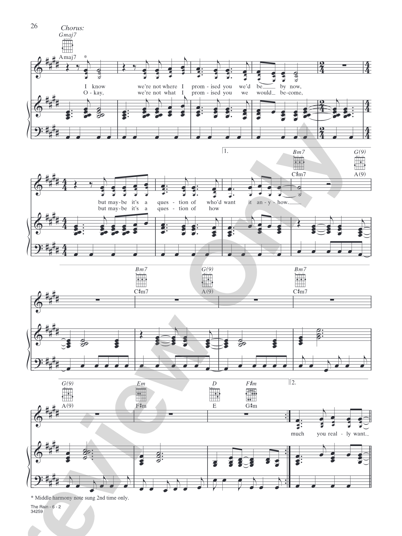 The Rain: Piano/Vocal/Chords