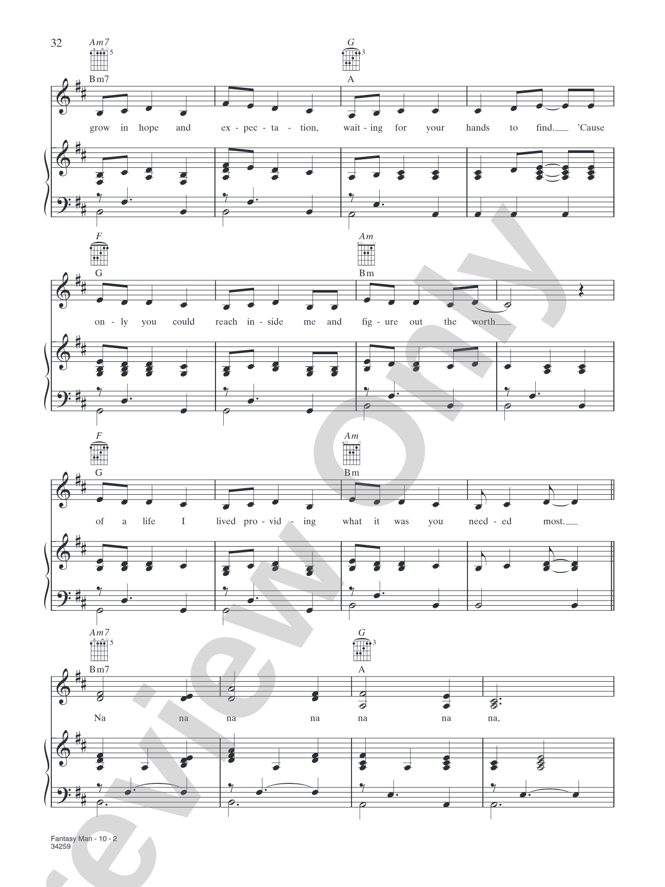 Fantasy Man: Piano/Vocal/Chords