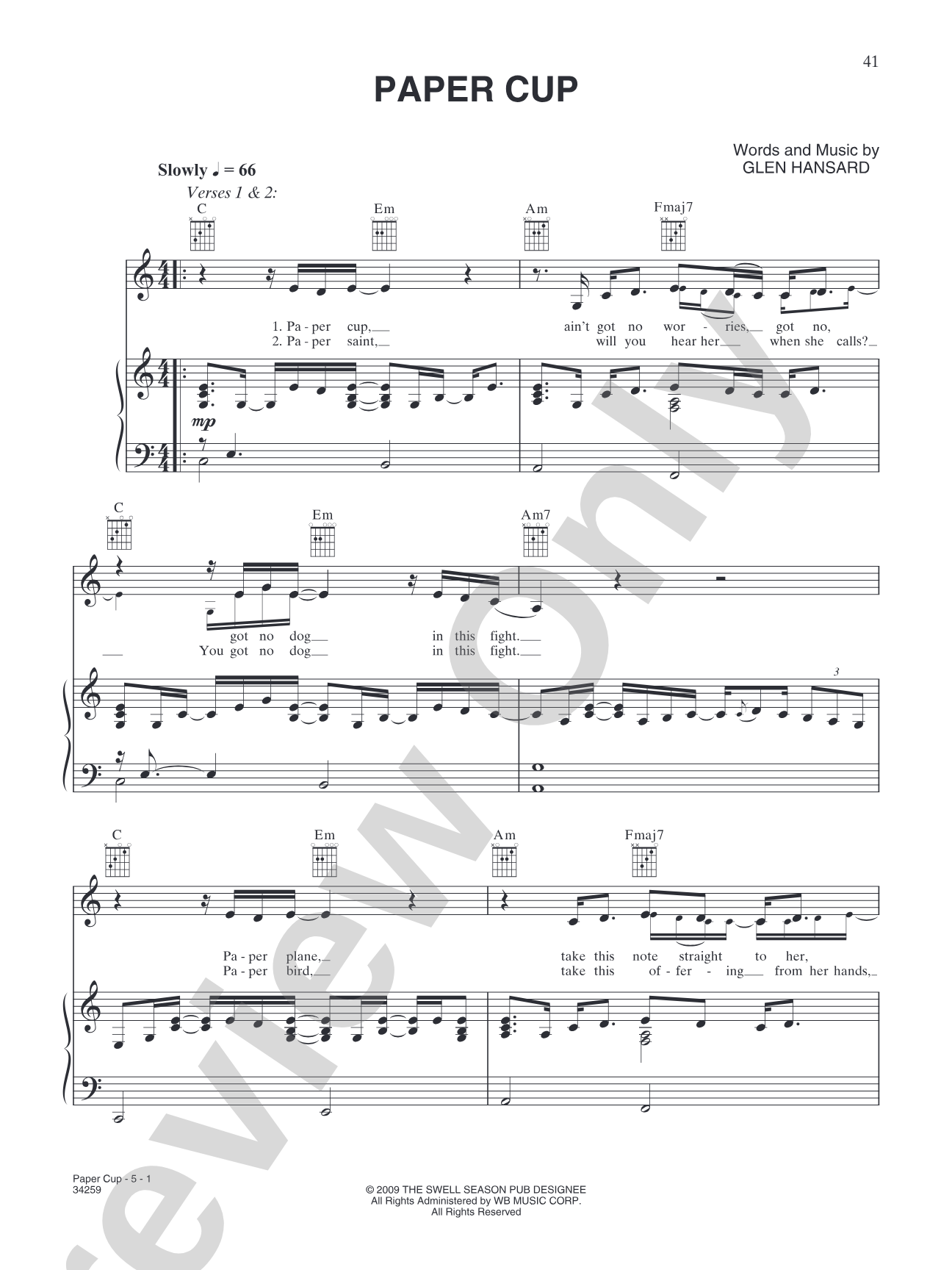 Paper Cup: Piano/Vocal/Chords