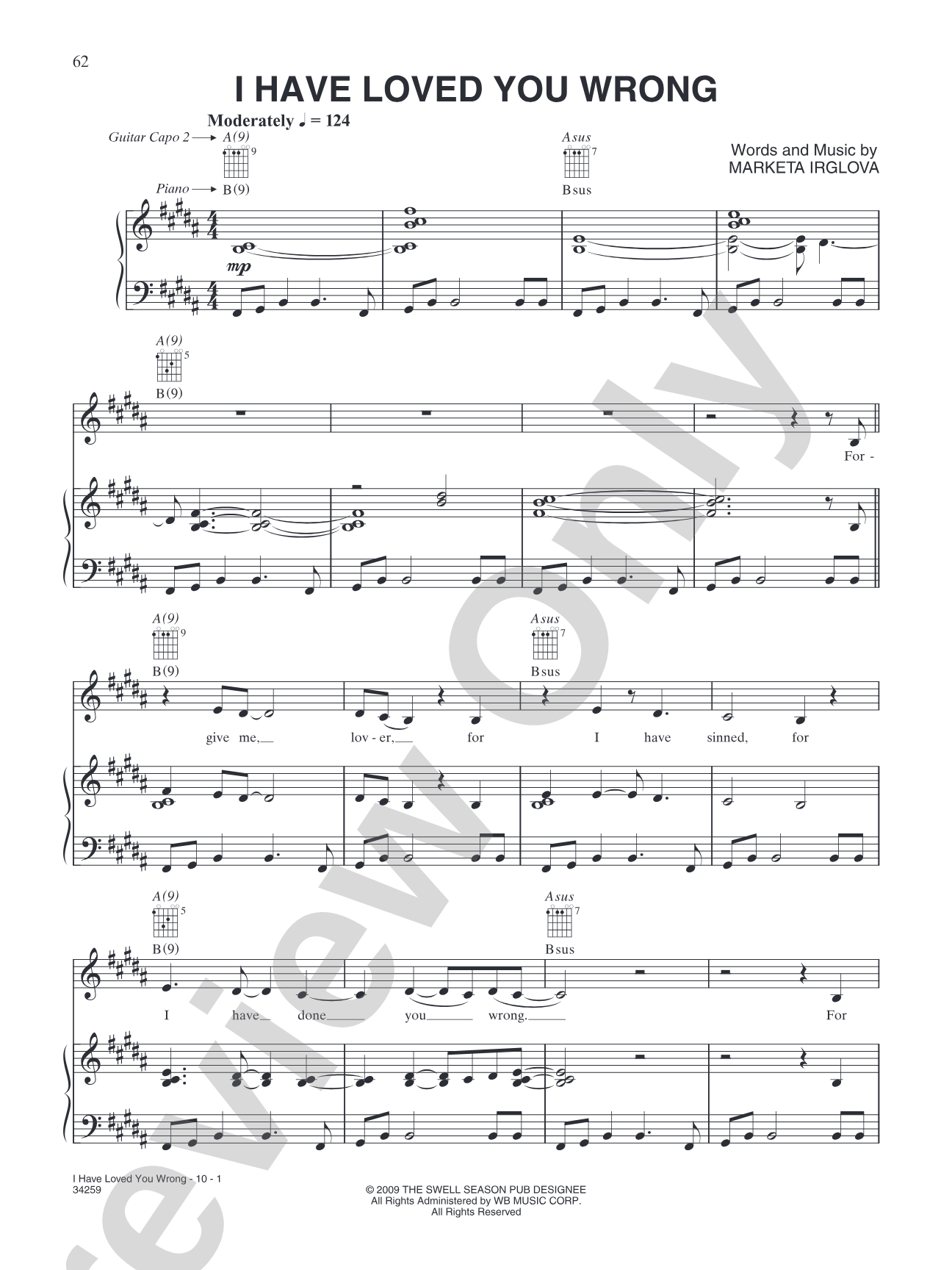 I Have Loved You Wrong: Piano/Vocal/Chords