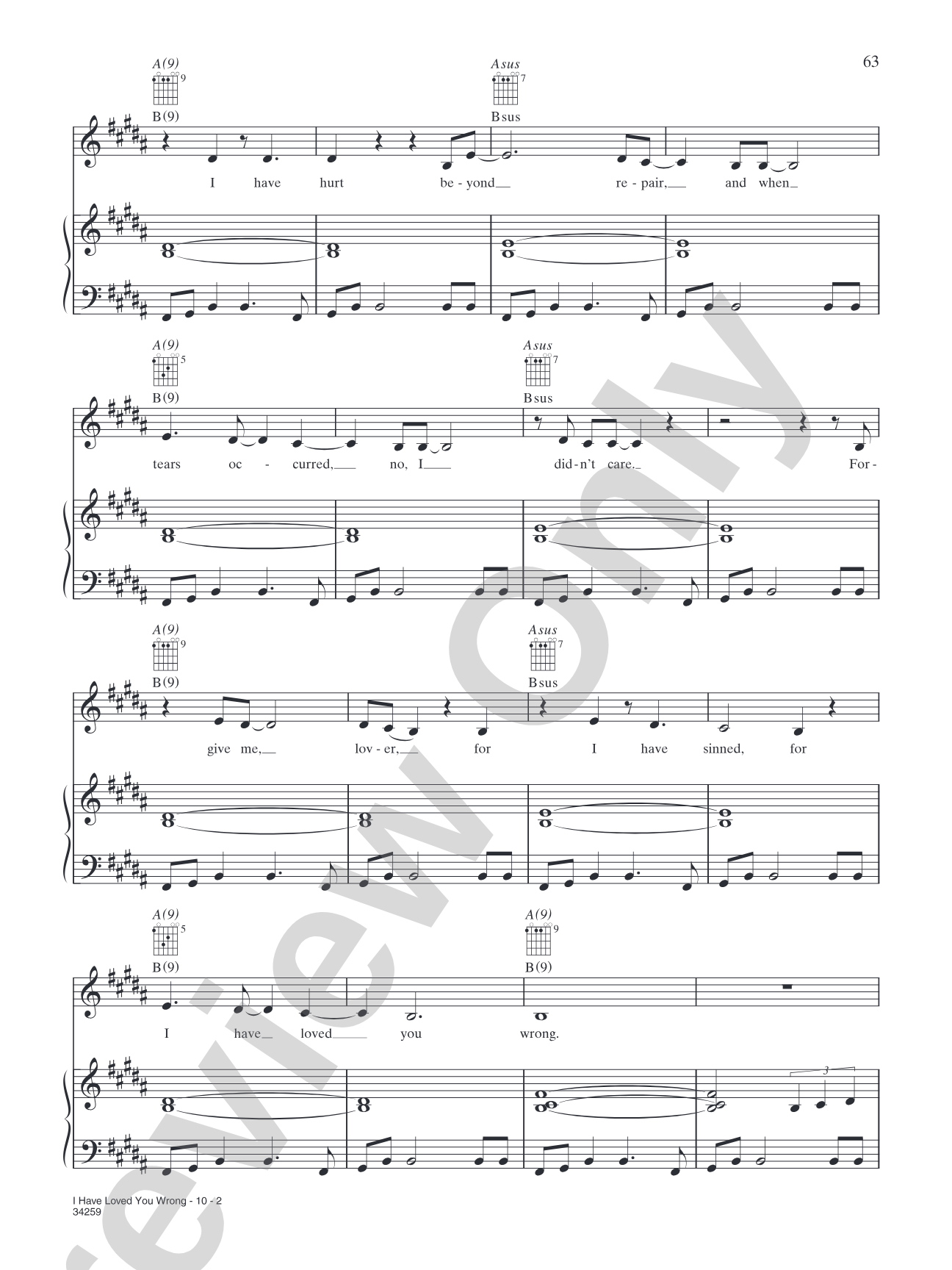 I Have Loved You Wrong: Piano/Vocal/Chords
