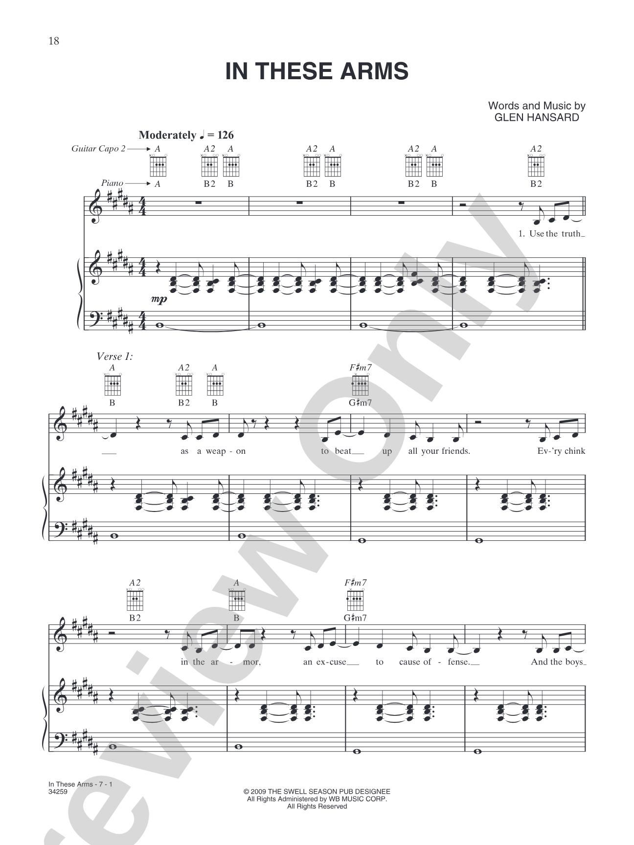 In These Arms: Piano/Vocal/Chords