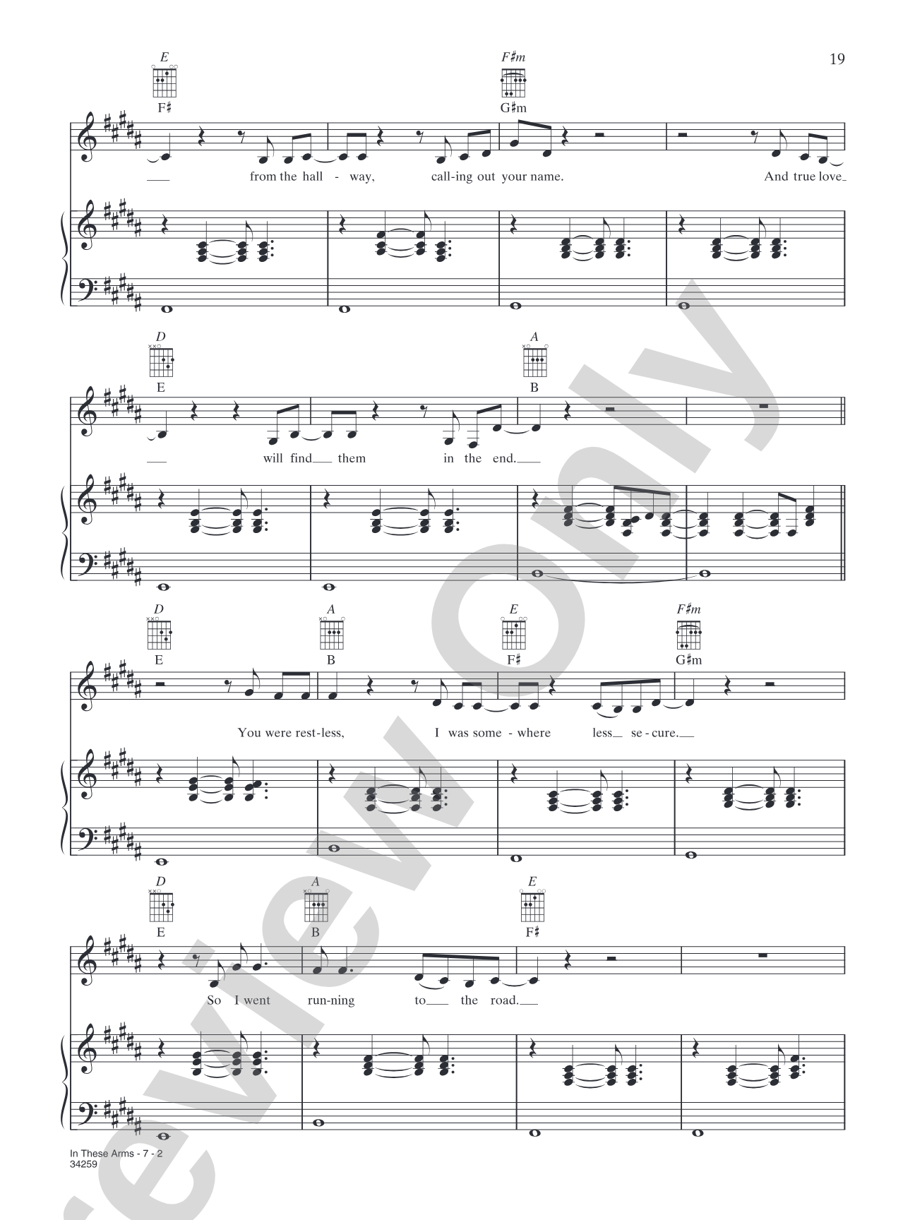 In These Arms: Piano/Vocal/Chords