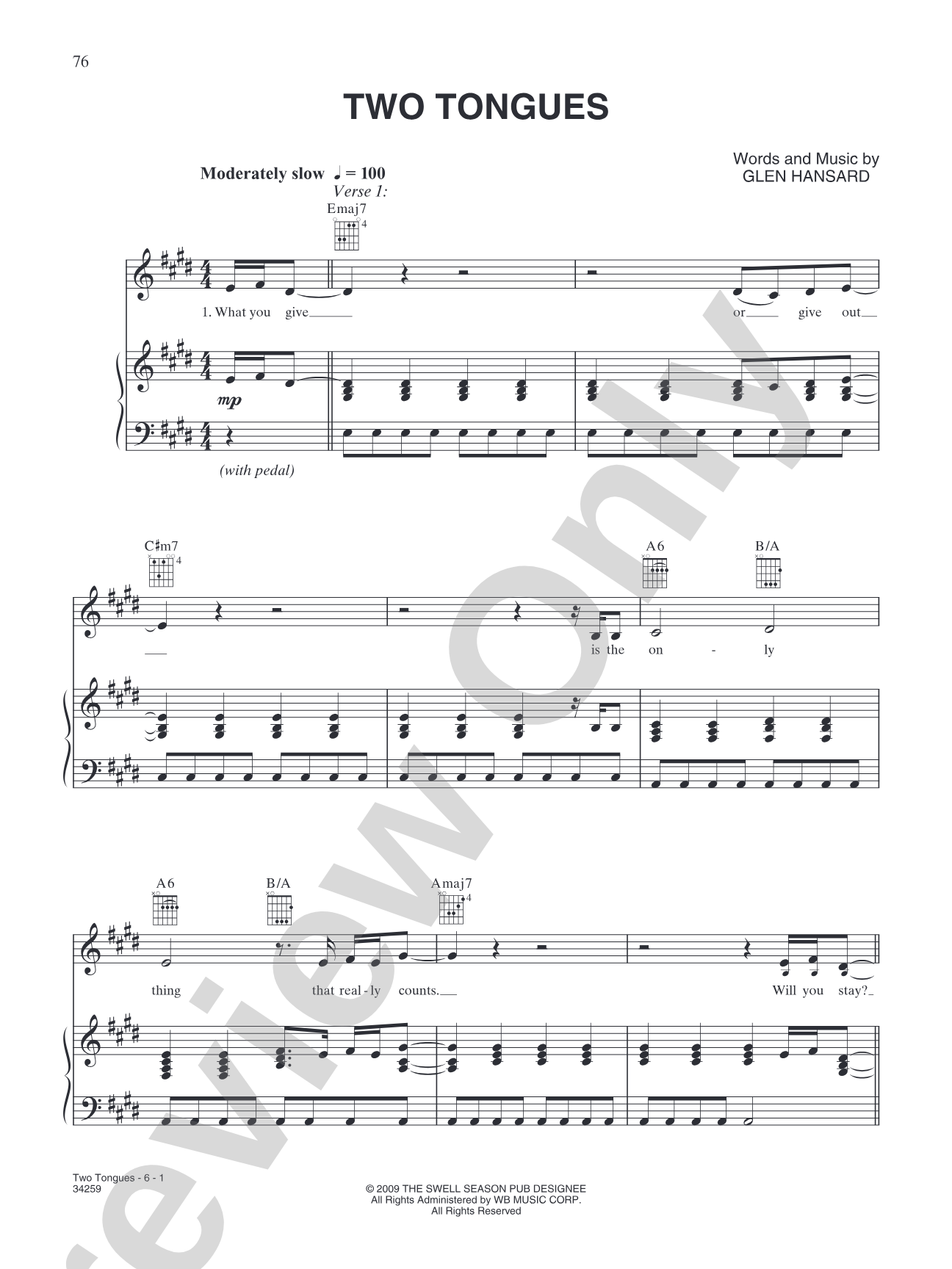 Two Tongues: Piano/Vocal/Chords