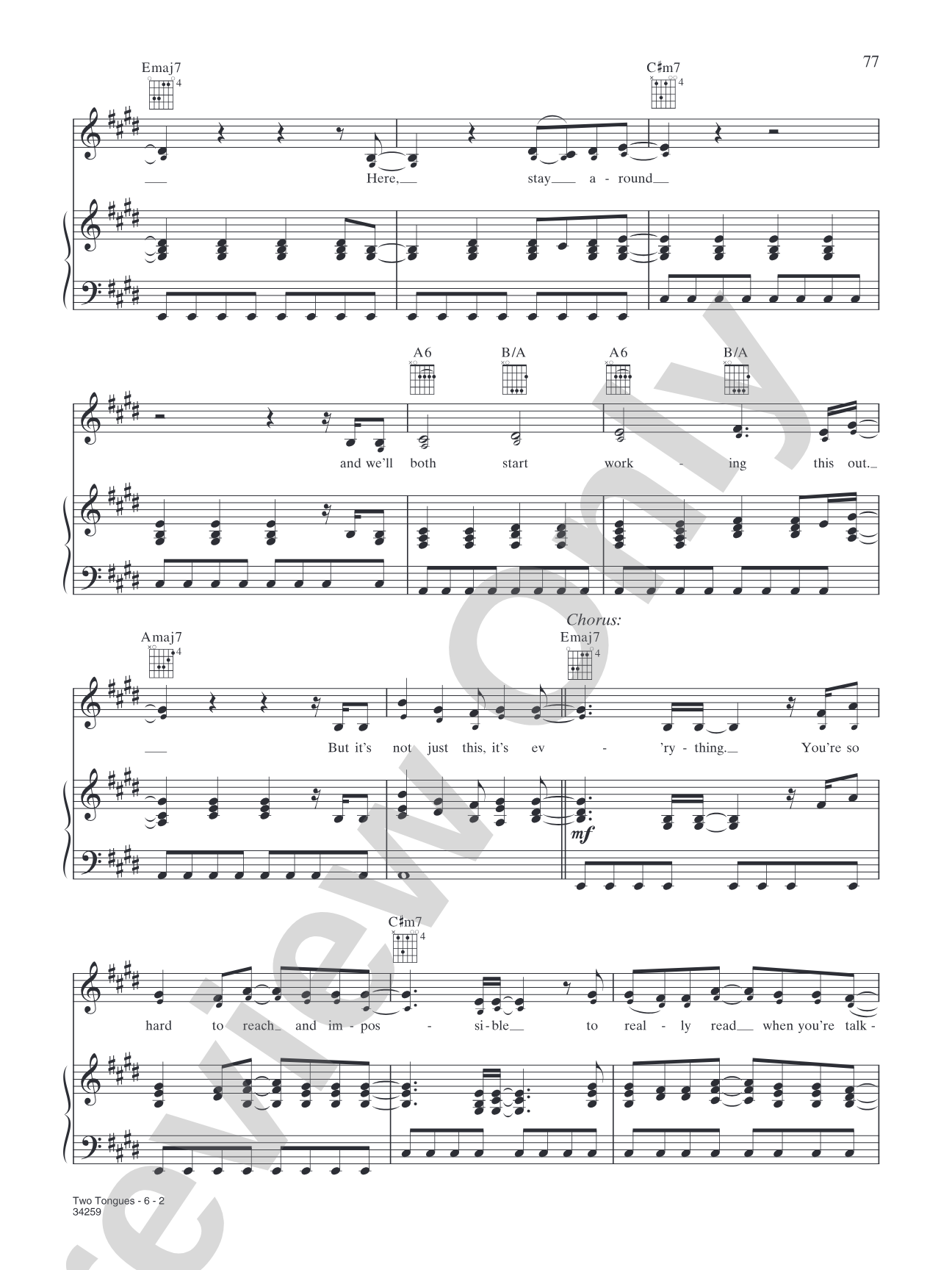 Two Tongues: Piano/Vocal/Chords