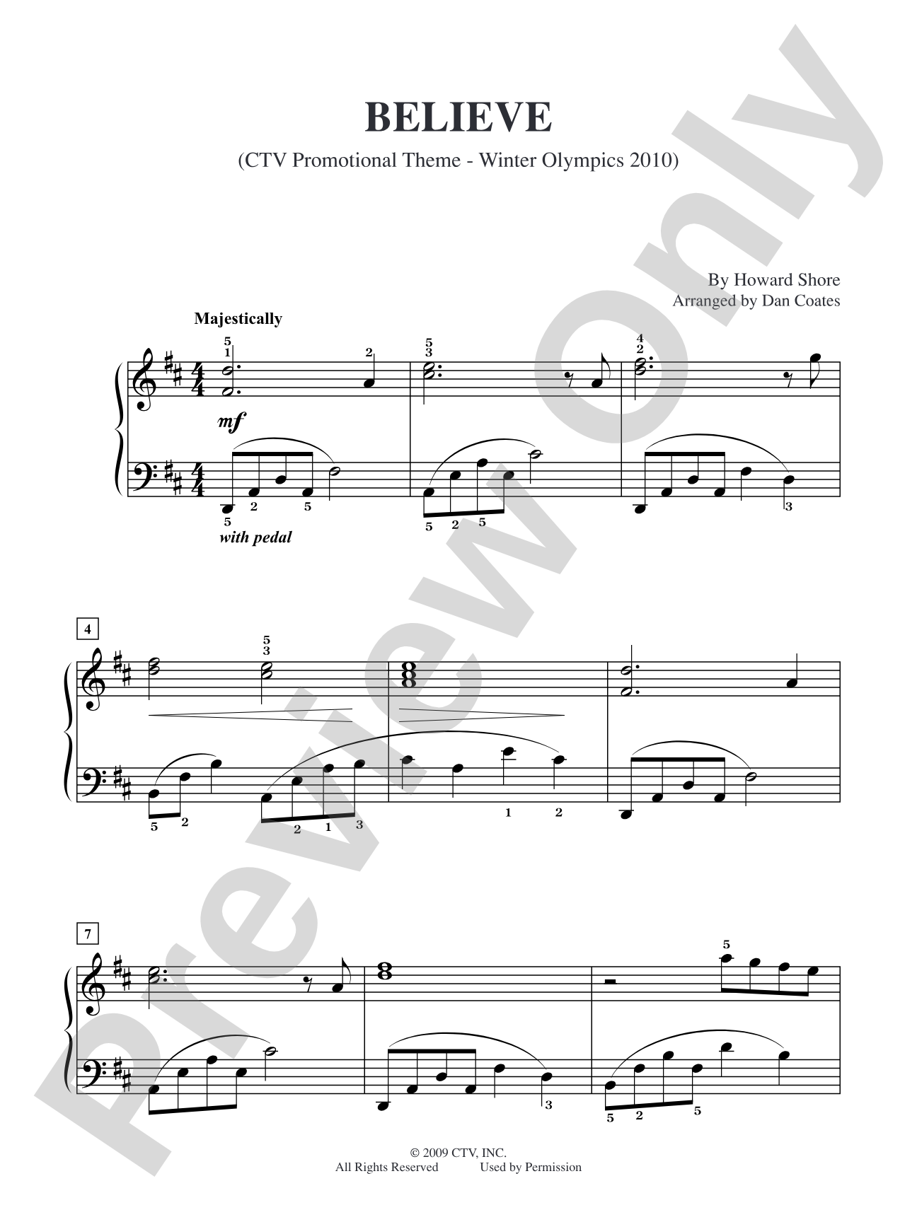 Believe(CTV Promotional Theme - Winter Olympics 2010): Easy Piano Digital Sheet Music