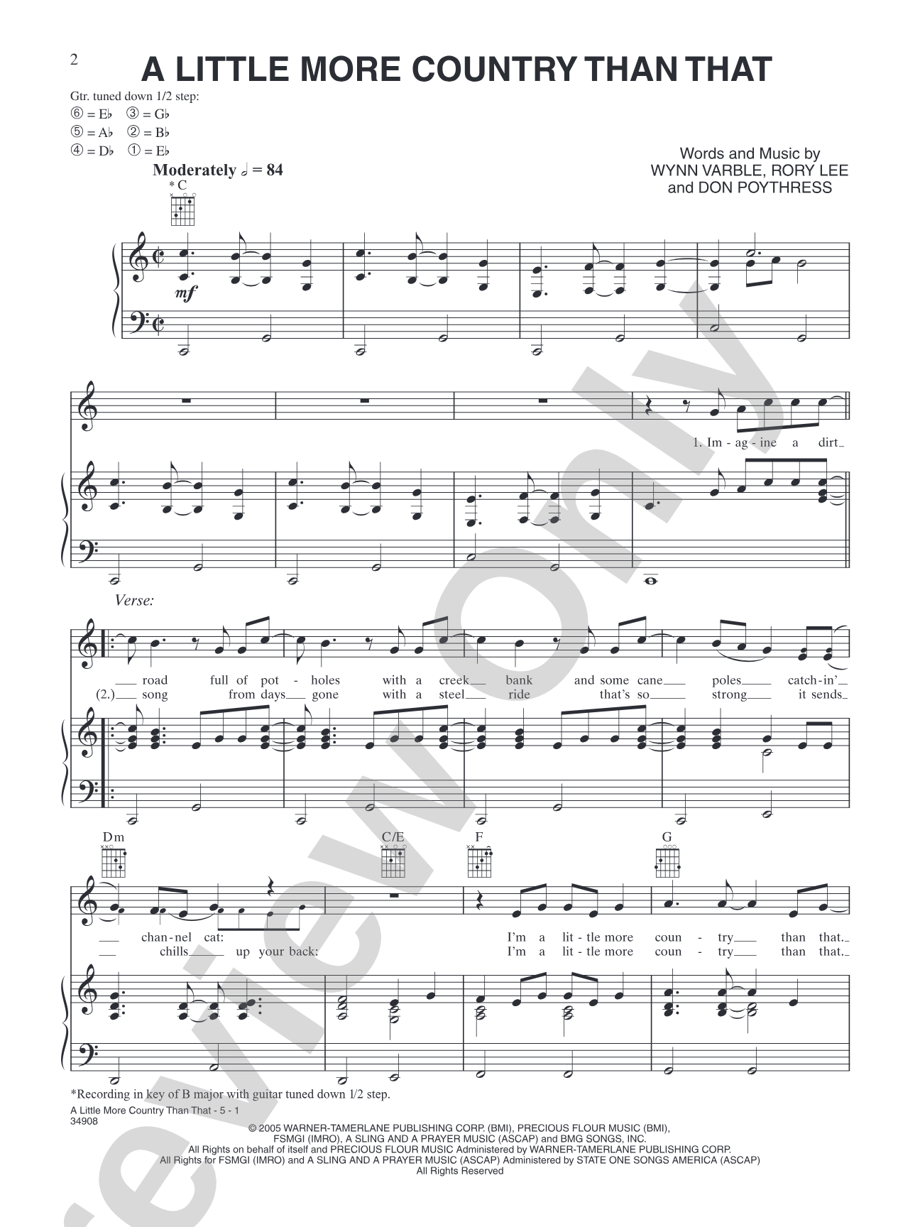 A Little More Country Than That: Piano/Vocal/Chords