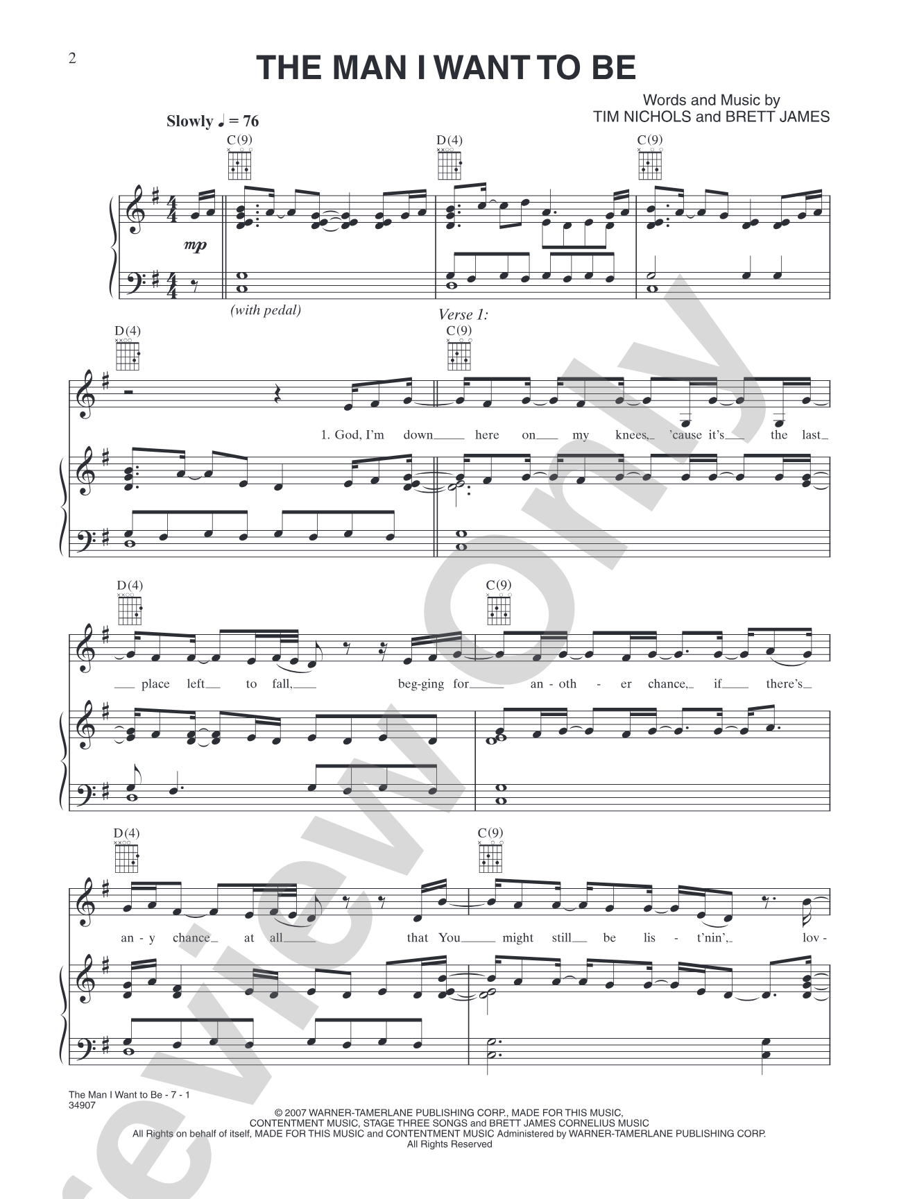 The Man I Want to Be: Piano/Vocal/Chords