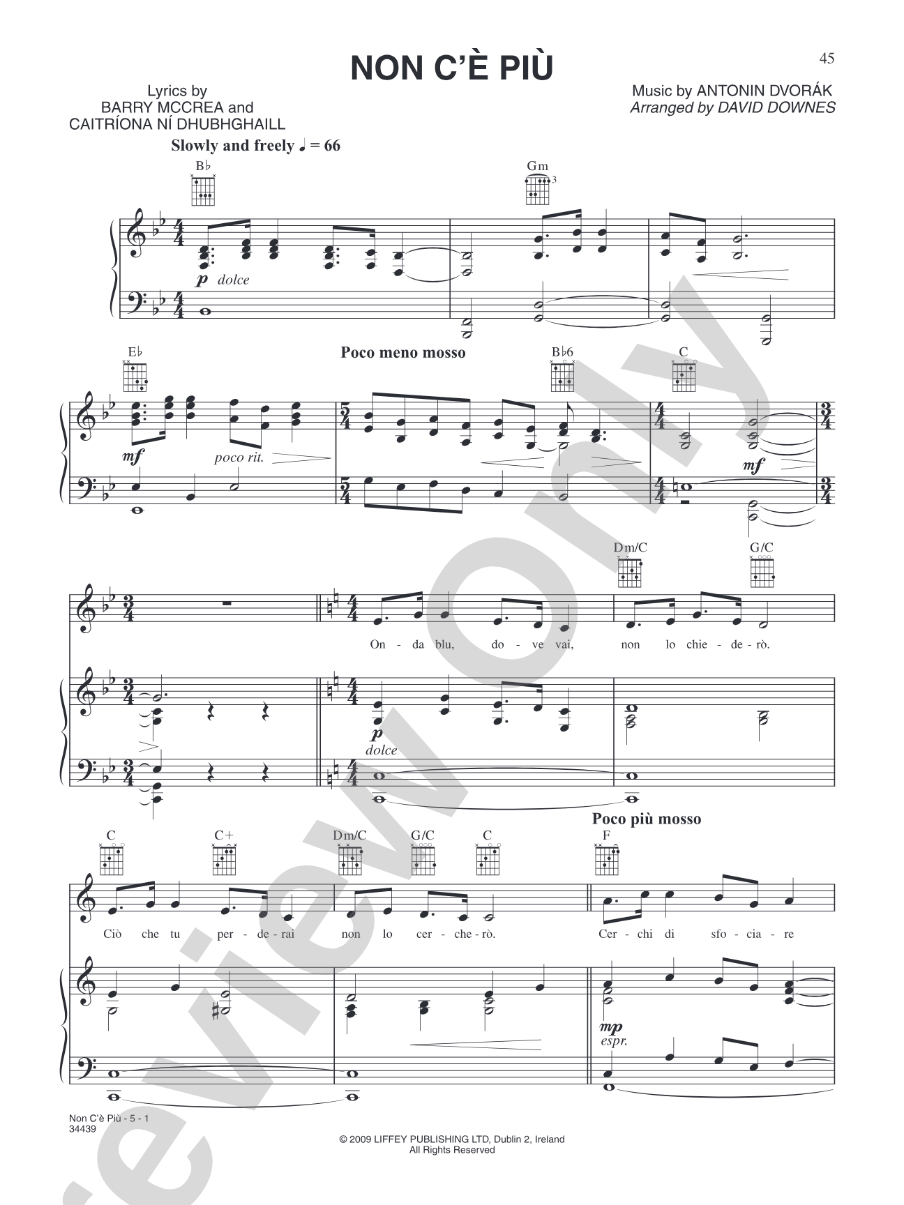 Non C'e Piu: Piano/Vocal/Chords