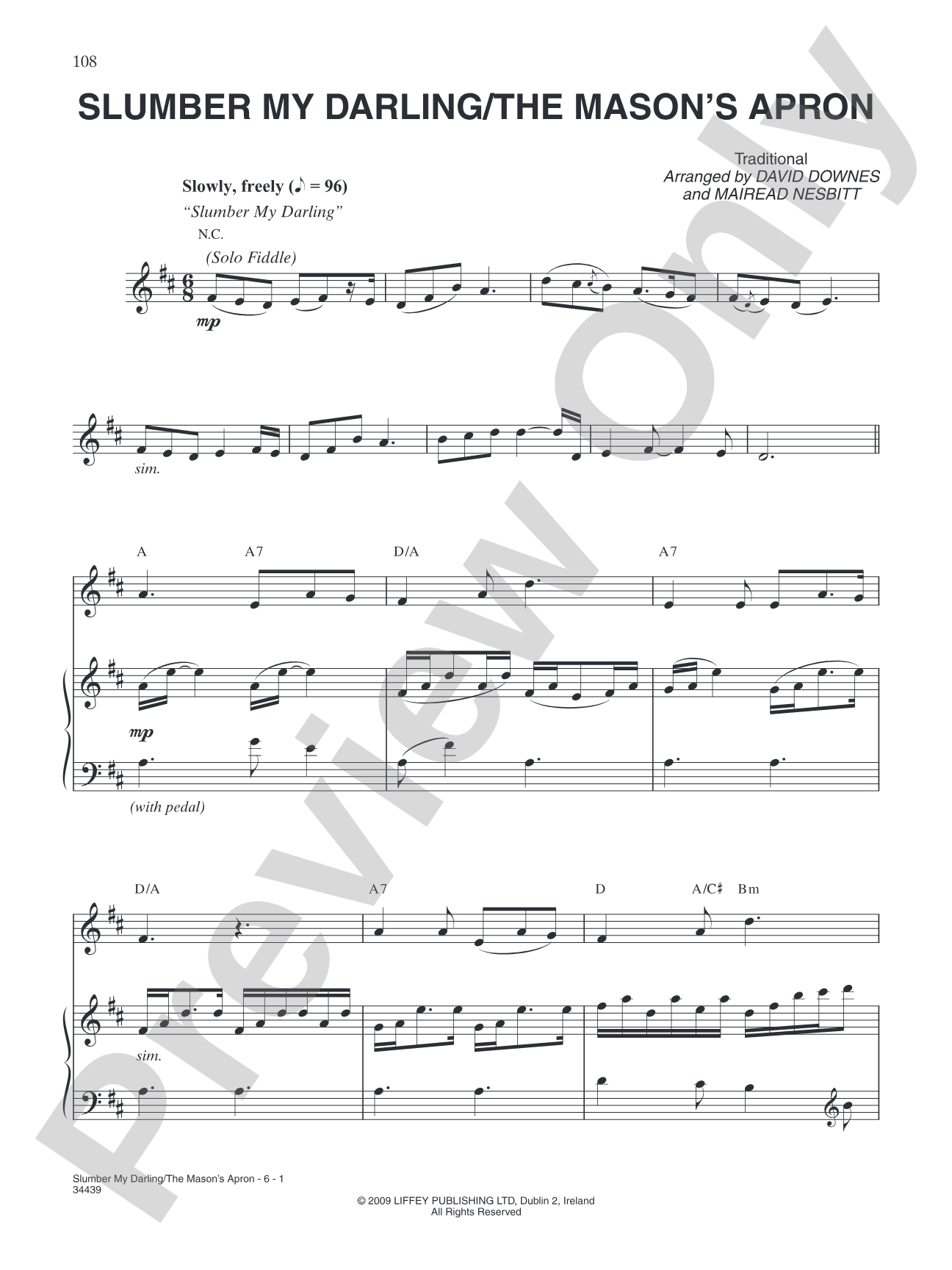 Slumber My Darling: Piano/Vocal/Chords