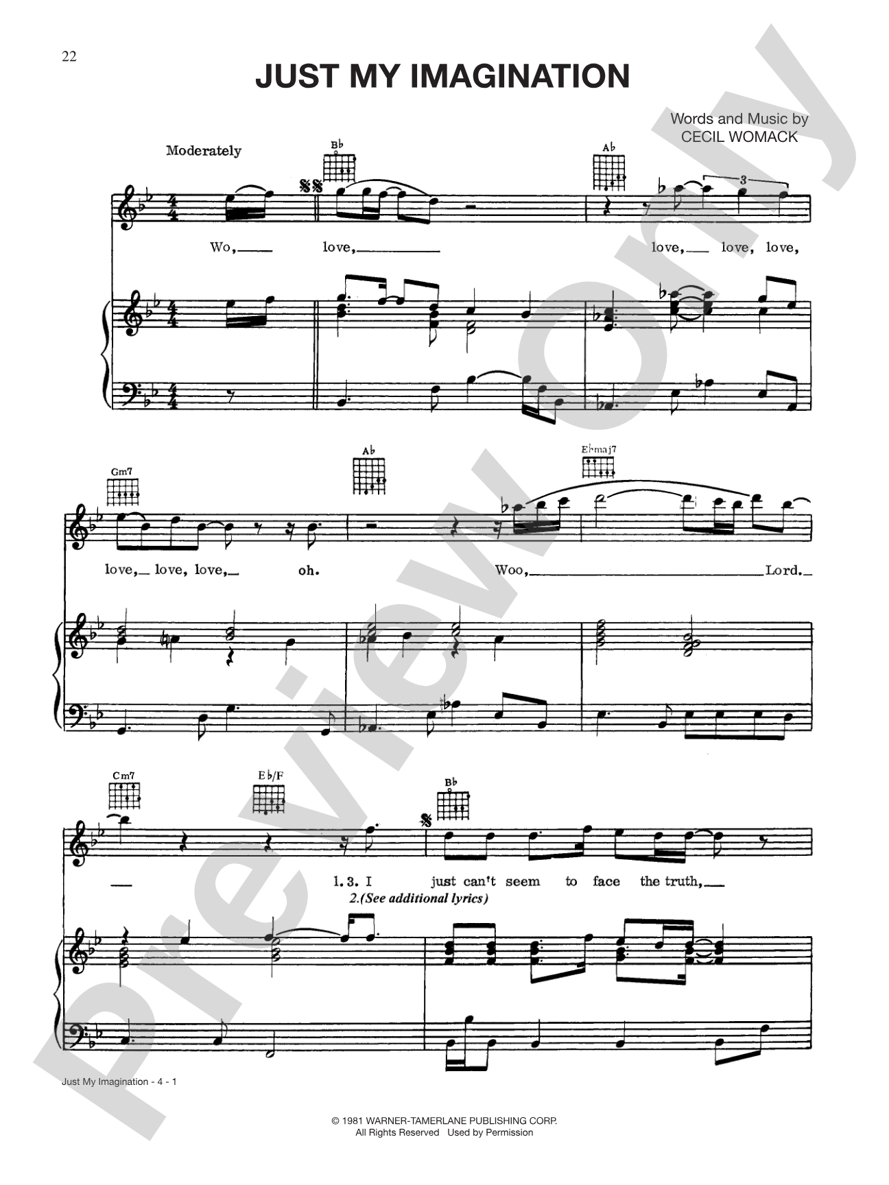 Just My Imagination: Piano/Vocal/Chords