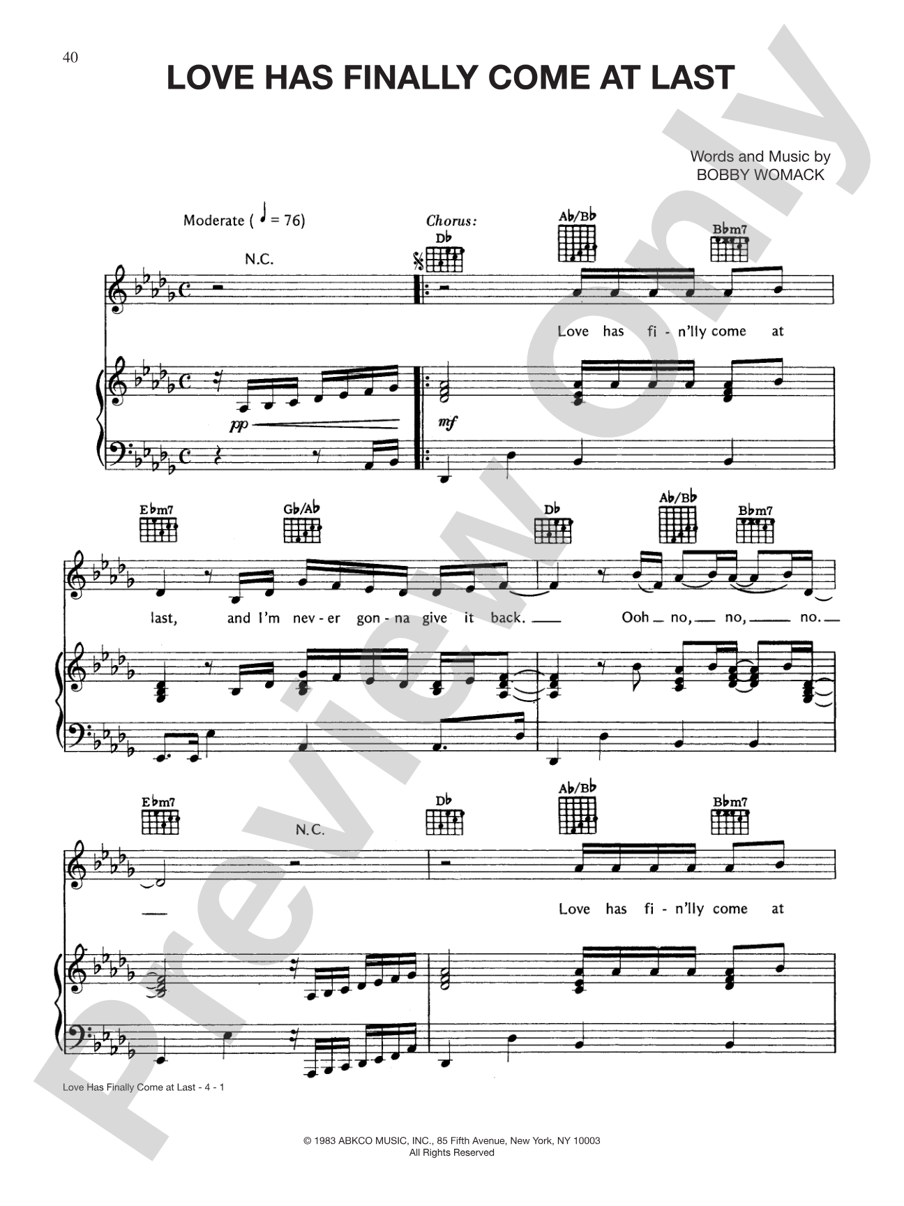 Love Has Finally Come at Last: Piano/Vocal/Chords