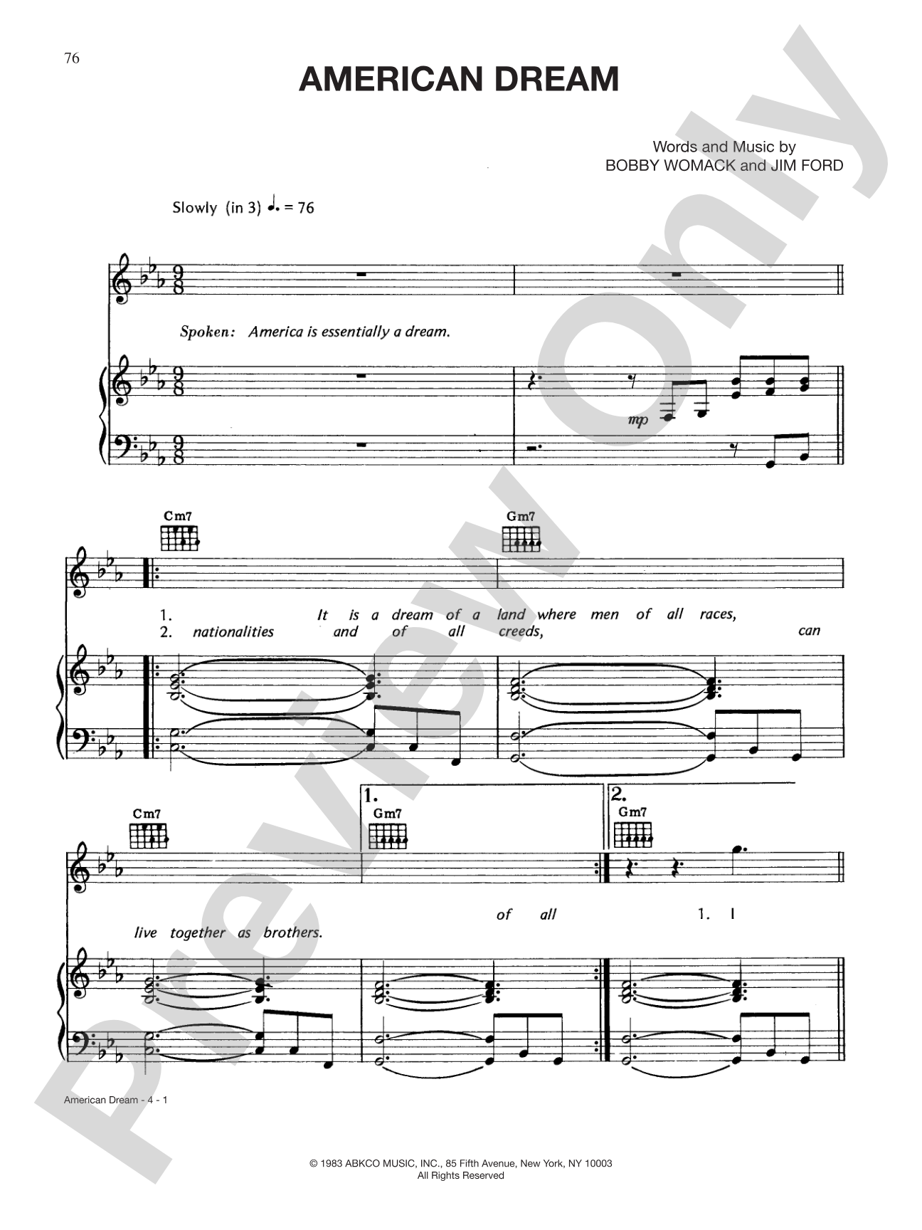 American Dream: Piano/Vocal/Chords