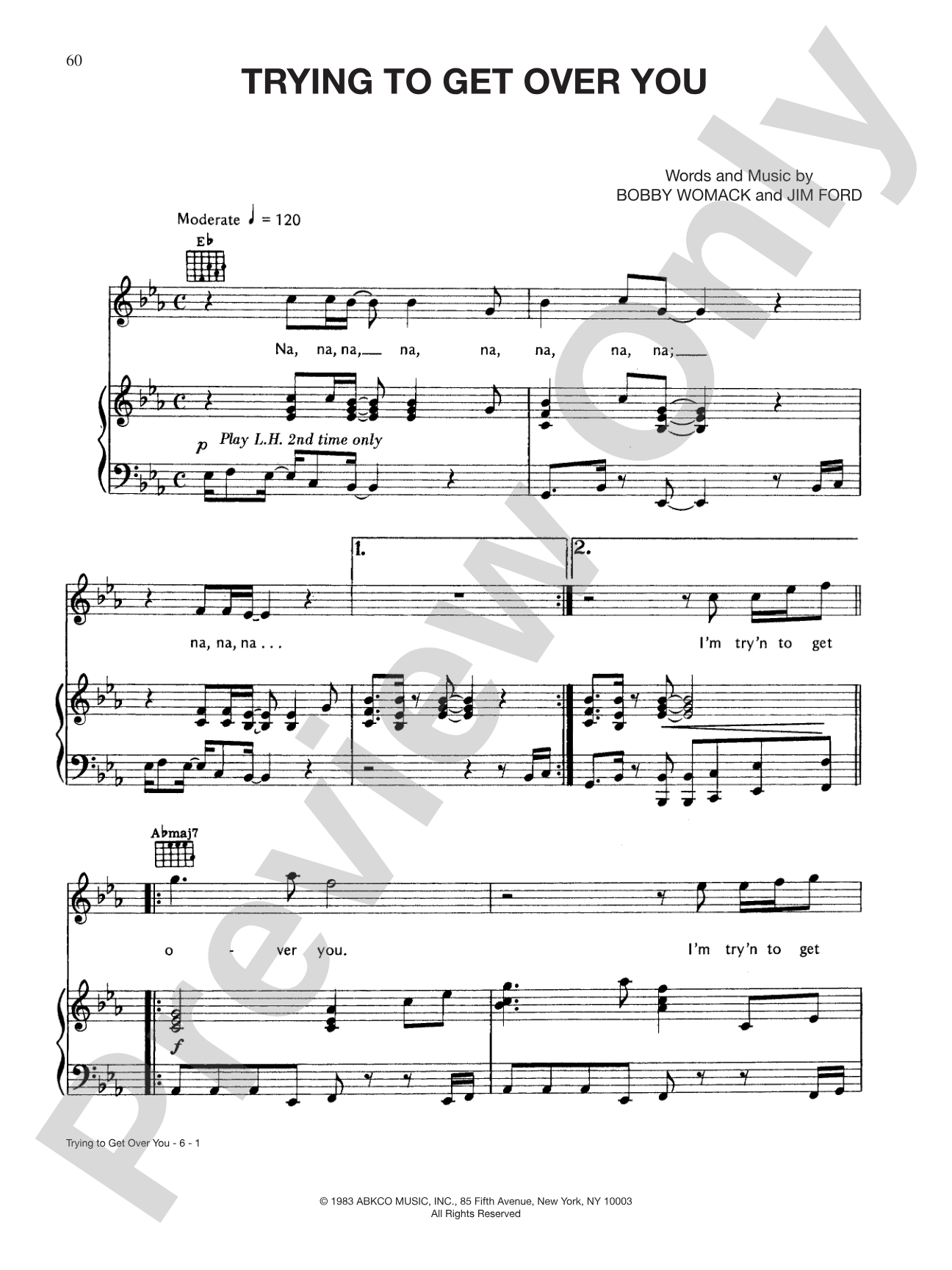 Trying to Get Over You: Piano/Vocal/Chords